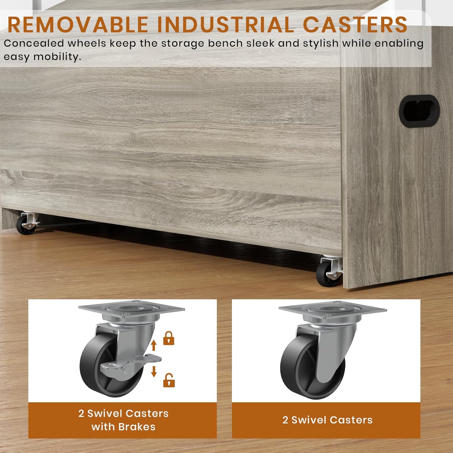 DHZ 47.2" Storage Bench, Storage Chest with Cushion Seat, 4 Swivel Wheels & 2 Safety Hinges, Wooden Entryway Bench with Storage, Large Toy Box for Entryway, Living Room, Bedroom