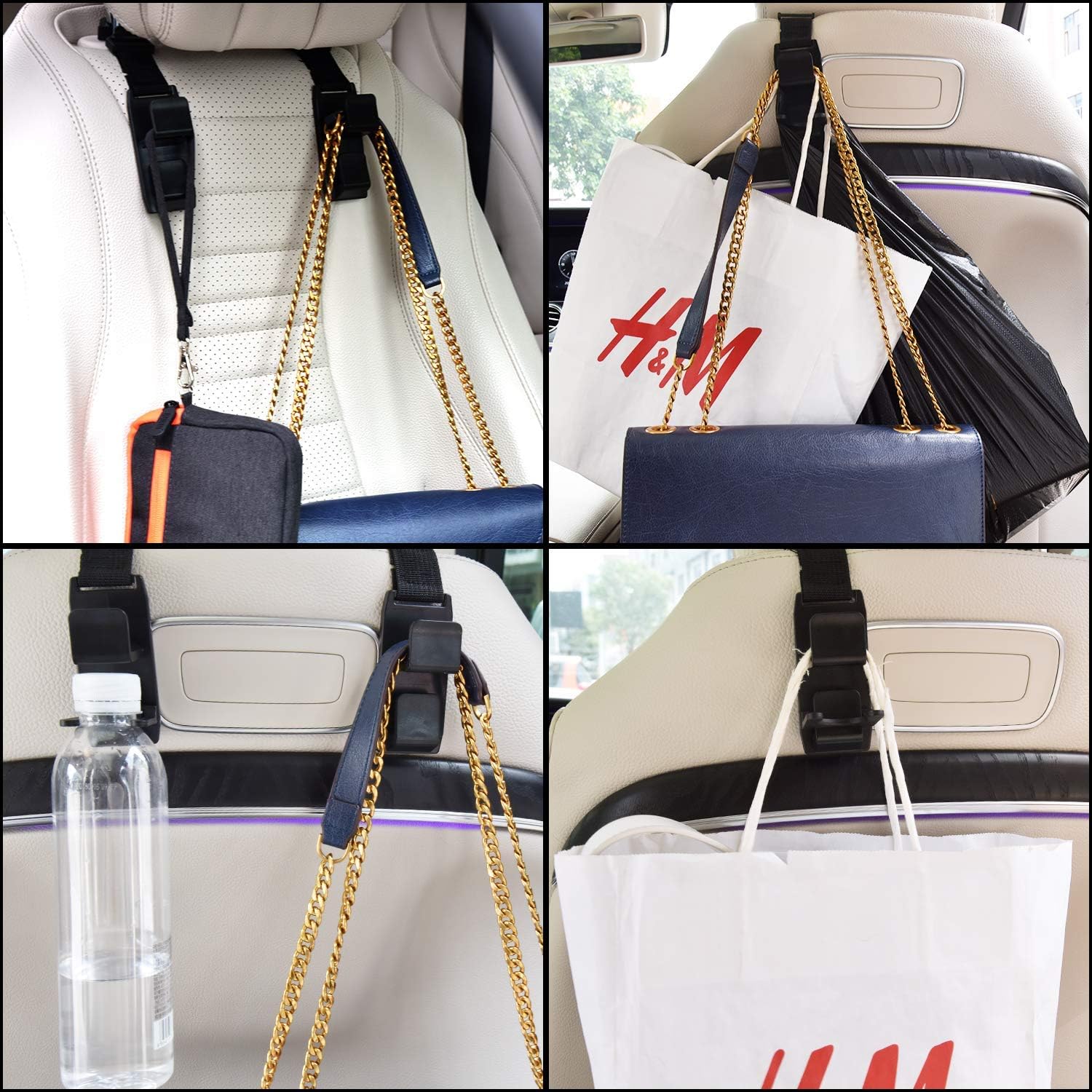 WeTest 4 Pack Car Backseat Headrest Hook, Vehicle Universal Car Organizer Storage Hanger for Purse, Grocery Bags, Handbag, and Backpack : Automotive
