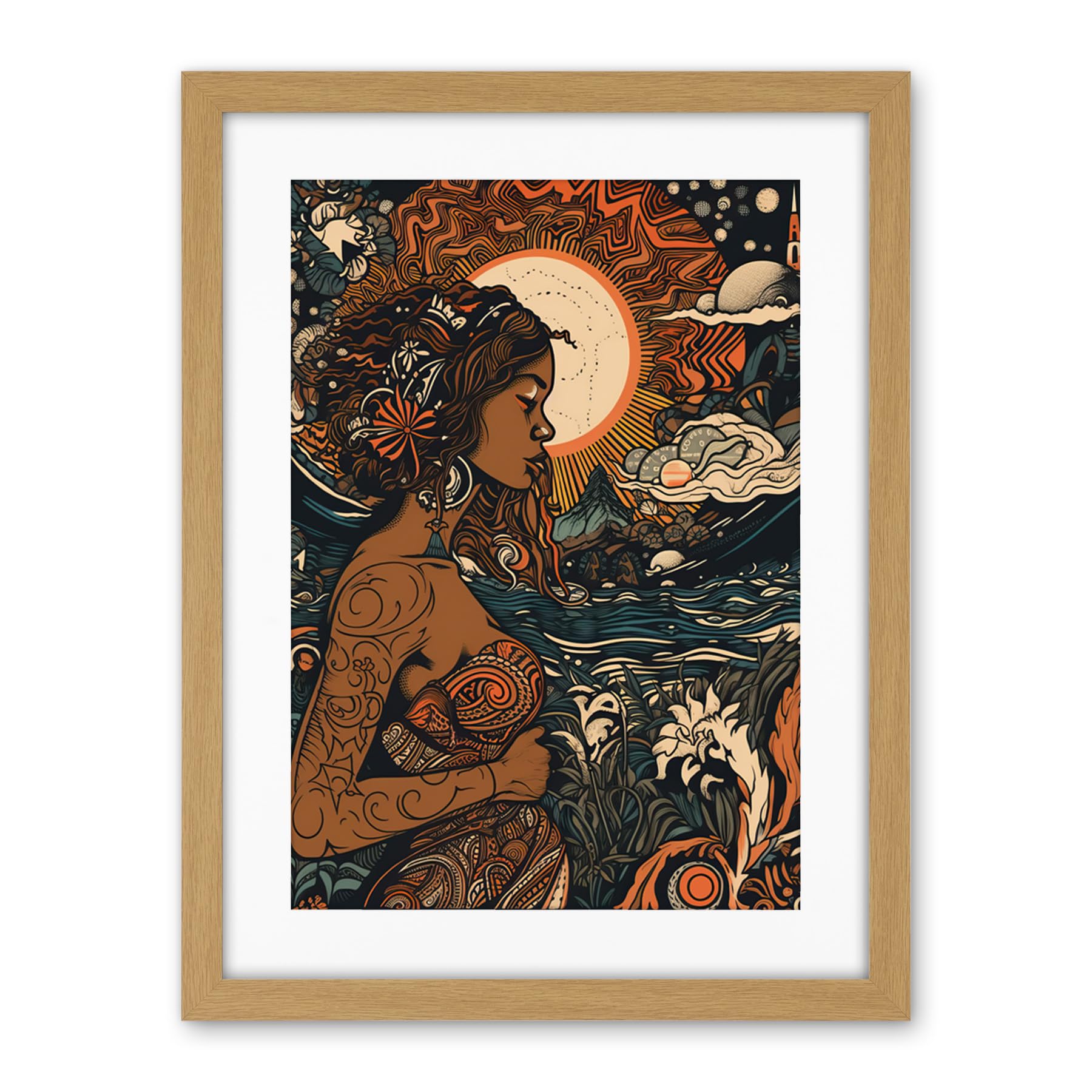 Artery8 Gaia Mother Nature Modern Art Nouveau Folk Art Artwork Framed Wall Art Print 18X24 Inch