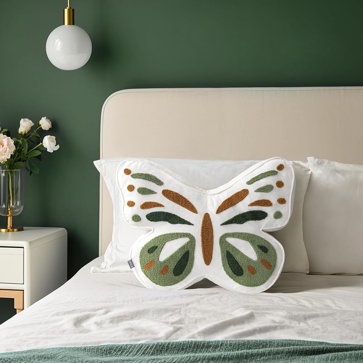 AELS Butterfly Pillow, Tufted Decorative Throw Pillows, 19.6" x 15.7", Soft Plush Stuffed Animal, Cute Pillow for Living Room, Bedroom, Sage Green