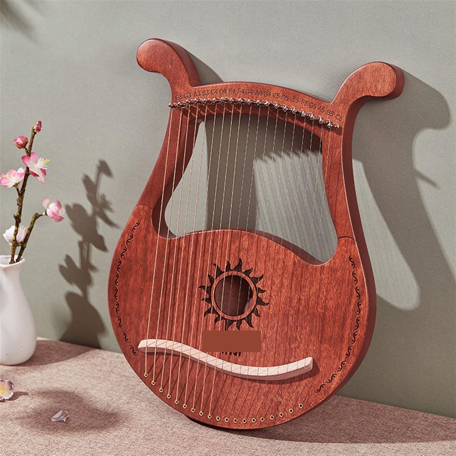 Arpa de Lira de Madera Lyre 19 cuerdas Harp Piano instrumento Musical de caoba con bolsa almacenamiento repuesto(Light Wood)
