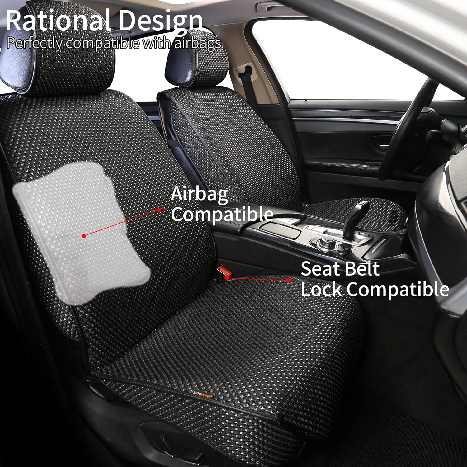Auto Newer 2PCS Luxury Breathable Car Seat Cover,Front Car Seat Protector, Fit Four Seasons of Universal Automotive Vehicle Cushion Cover, Compatible with 90% Cars,SUV,Trucks (Black,Front Seats)