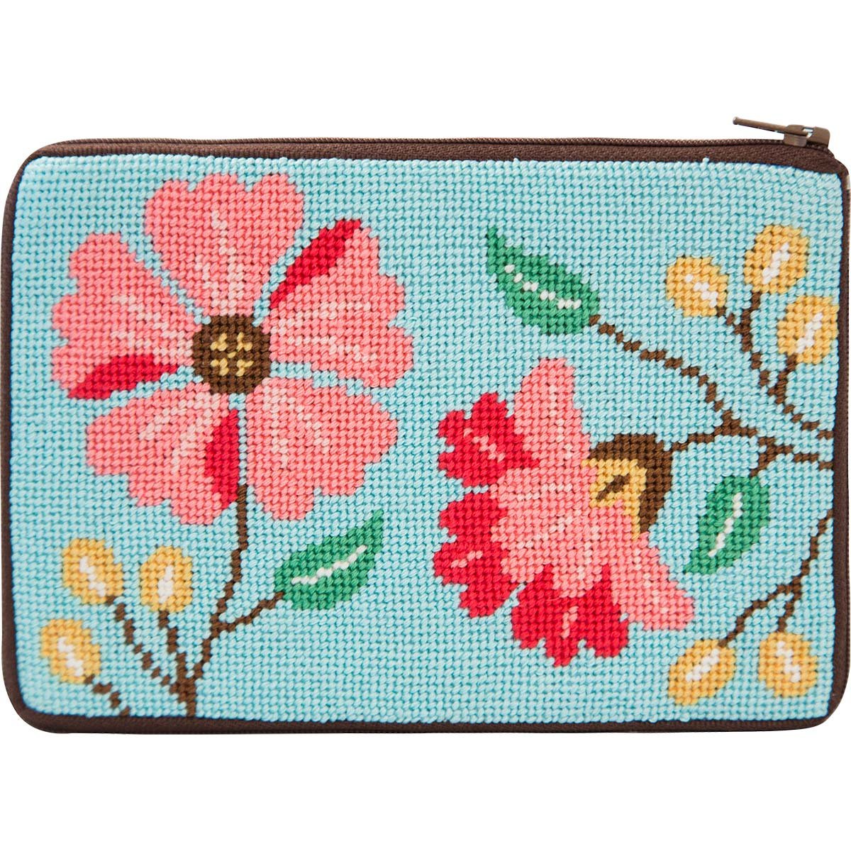 Pink Flowers Stitch & Zip Purse Needlepoint Kit