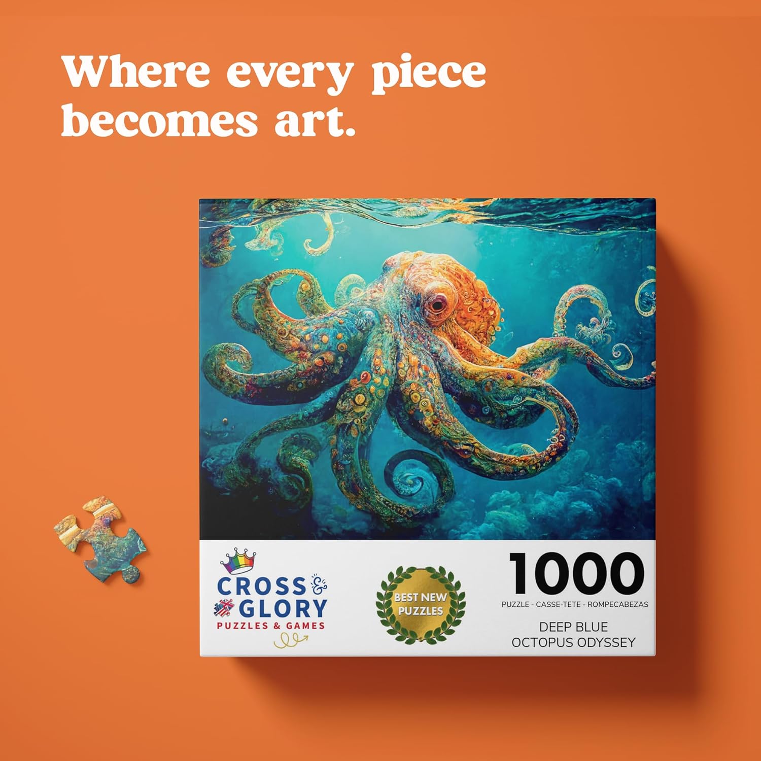 Cross & Glory | Jigsaw Puzzles 1000 Pieces for Adults | Deep Blue Octopus Odyssey | Ocean Octopus Puzzles for Adults | Challenging Brain Teaser Ocean Puzzle | 20 x 27 Inches