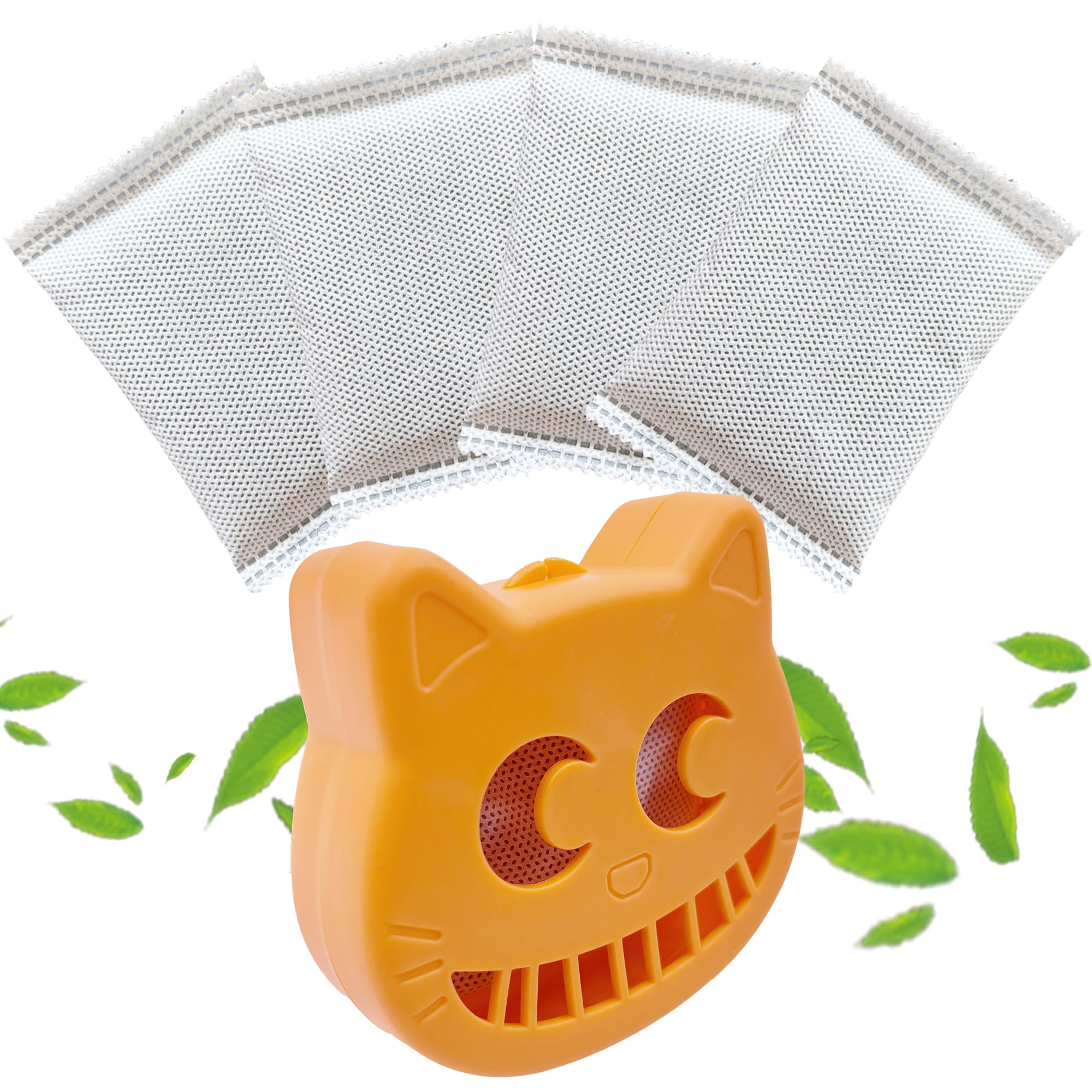 Unscented Cat Litter Box Deodorizer Kit Stick-On Activated Carbon Odor Eliminators Compatible with most manual and automatic litter boxes (4 Refills+ 1 Box) (Orange, Unscented)