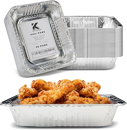 Miniatura 1 de KITCHAINER - Paquete de 30 sartenes de papel de aluminio de tamaño medio (9 x 13), sartenes de papel de aluminio desechables resistentes, moldes