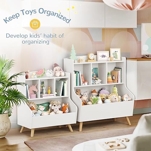 Miniatura 4 de Curipeer Estantería para niños y almacenamiento de juguetes, estantería abierta de madera de 3 niveles, organizador de almacenamiento de libros para