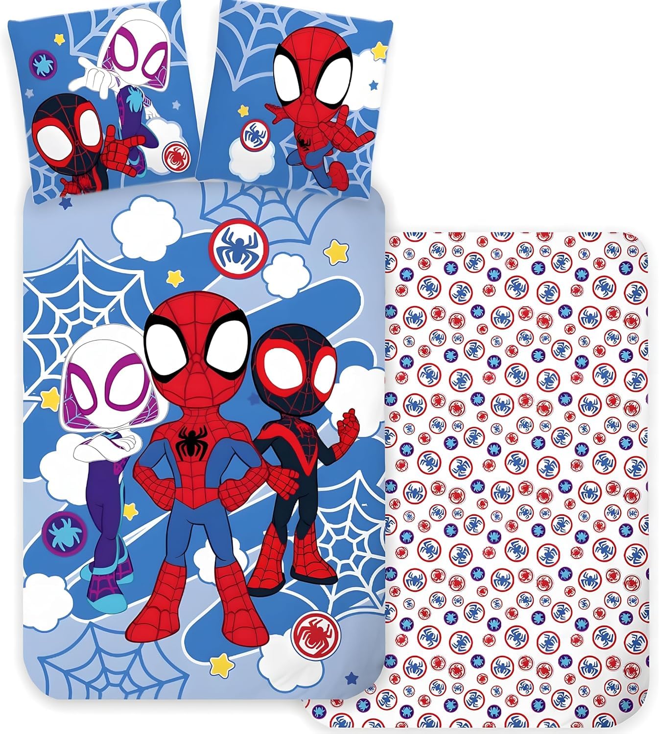 Brandmac Spidey & Friends Kids Bedding Set | Duvet Cover 140X200 Cm + Pillowcase 50X70 Cm, 100% Cotton | Soft Breathable Children’s Bed Linen | Official Superhero Bedlinen Set
