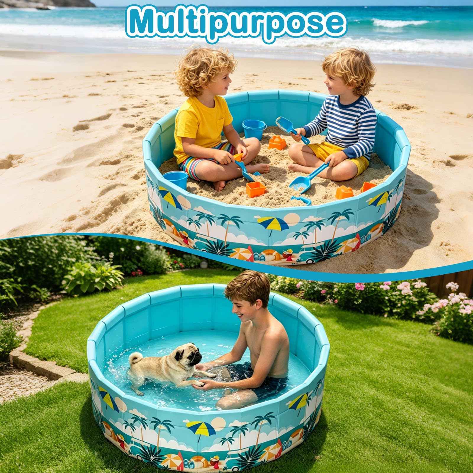 Planschbecken Groß Verdickt PVC, 90x90x45 cm,Extra Großer Outdoor-Faltbarer Pool,Hundepool, Rutschfester Boden, Kein Aufpumpen Erforderlich, Schnelle Entwässerung