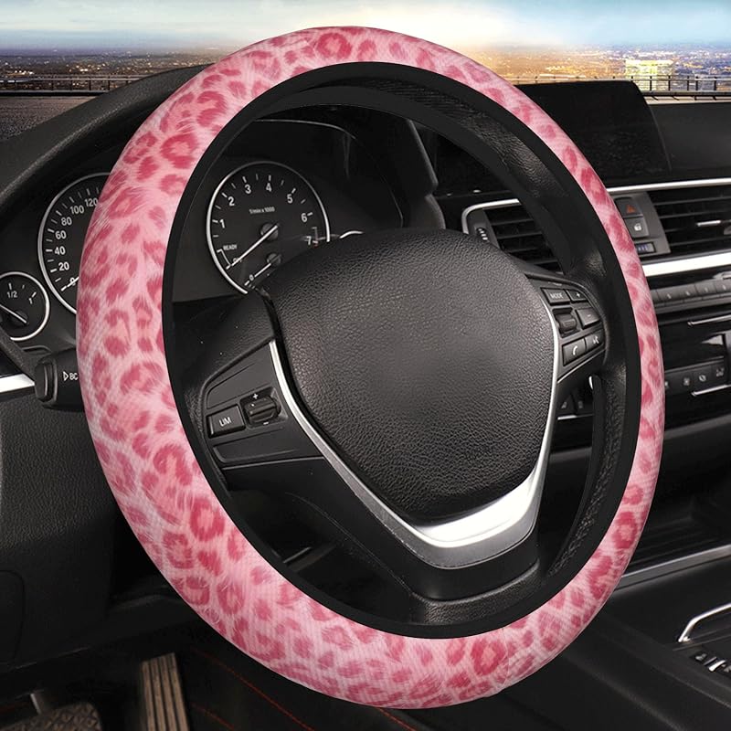 Capa para Volante Generic em Neoprene com Estampa de Leopardo Rosa, para Volantes de 35,6 a 38,1 cm