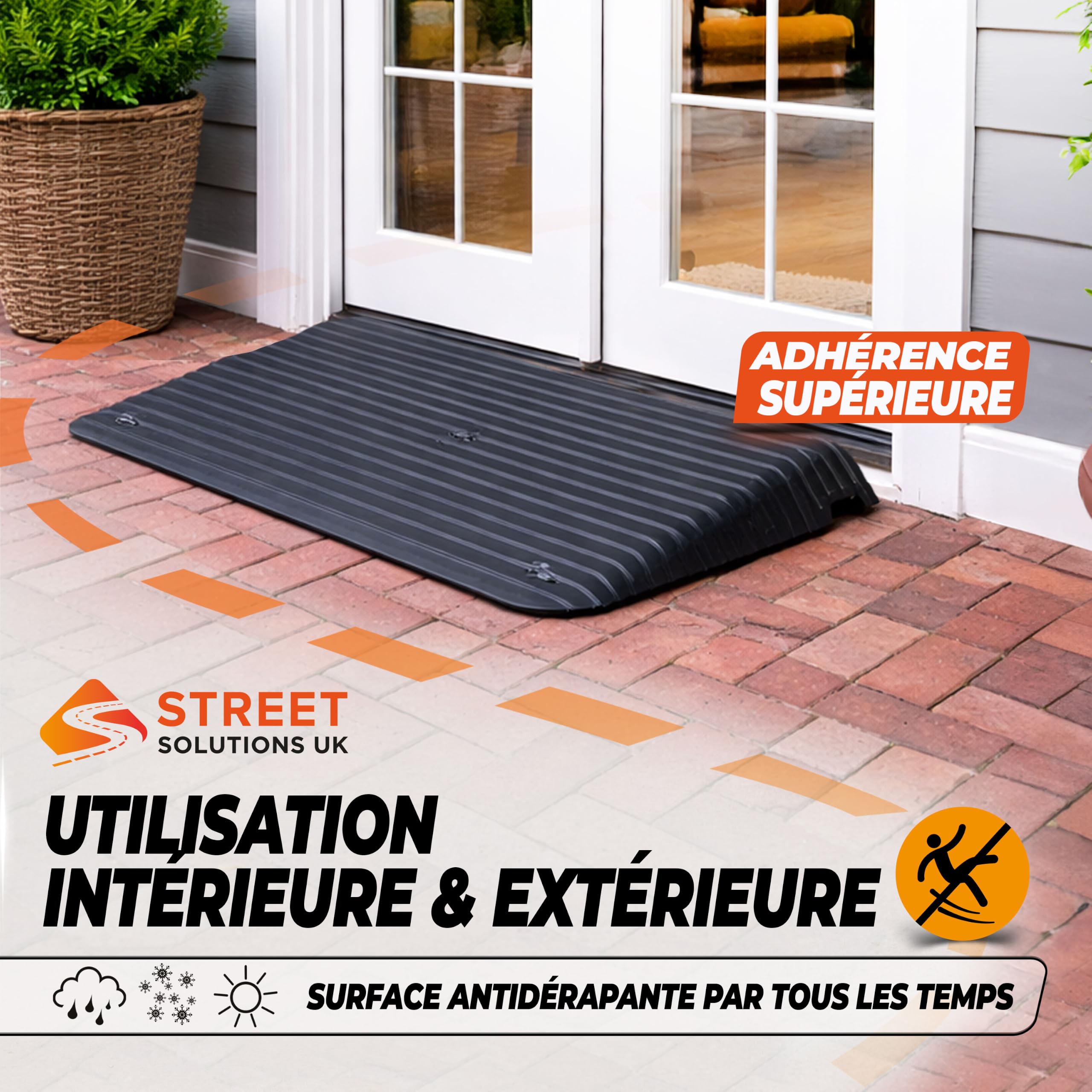 Street Solutions UK Rampe de Seuil de Porte - 4" Rampe pour Fauteuil Roulant, Antidérapant, Usage Intérieur & Extérieur