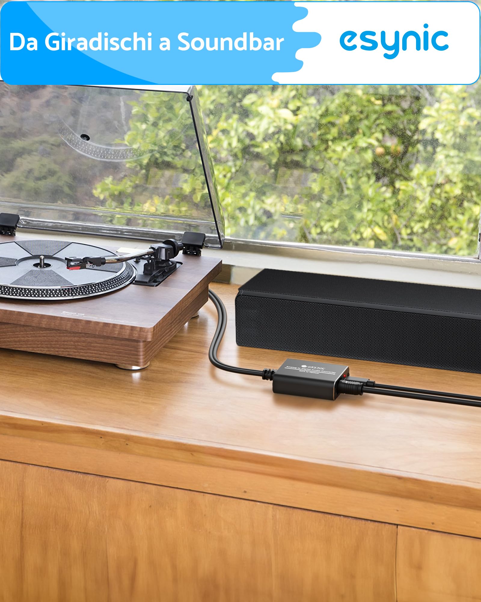 eSynic ADC Convertitore Audio RCA a Ottico in Lega Alluminio, Adattatore Analogico a Digitale con Cavo 2RCA 1.1m Integrato, Convertitore da L/R a SPDIF Toslink per Giradischi CD DVD a Soundbar