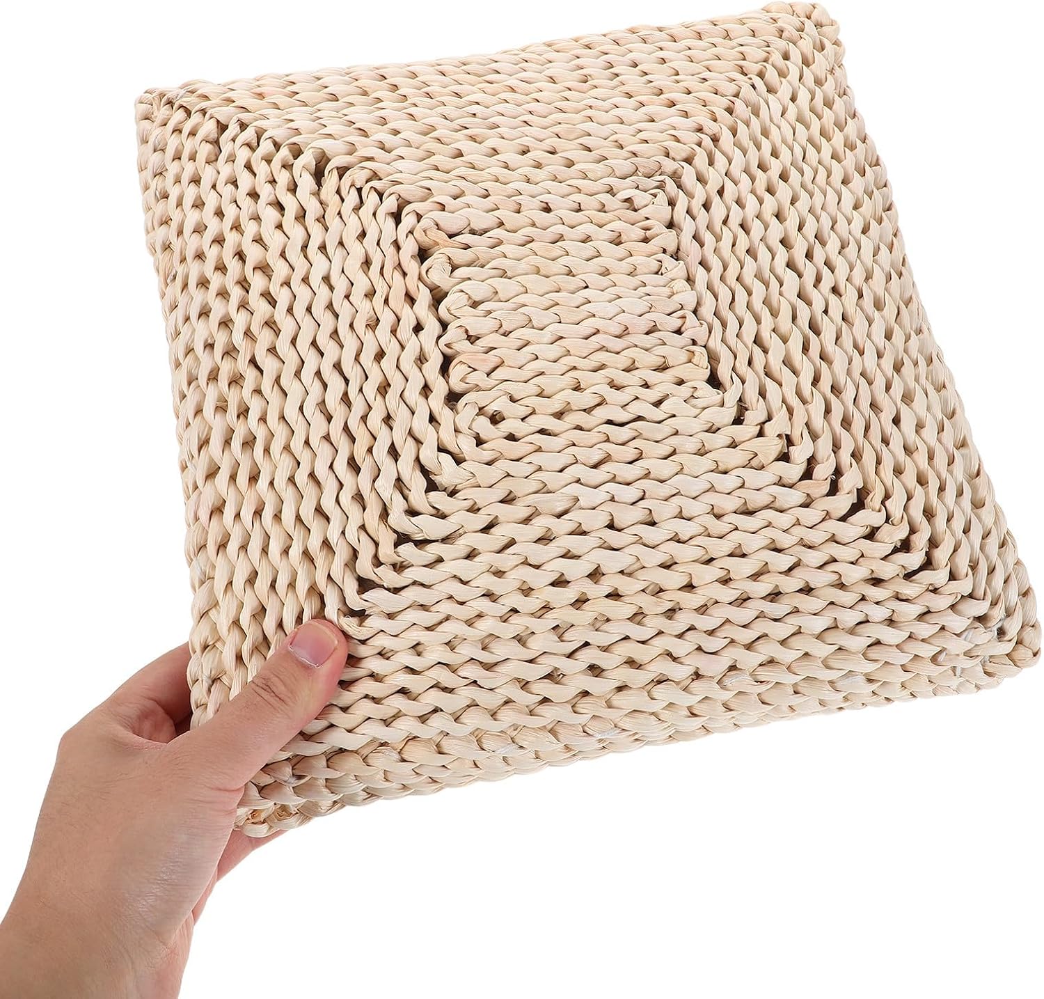 Tatami Floor Pillow Made of Corn Husks Hand Woven Padded Square Seat Cushion with Stable Structure and Flexible Design Bohemian Japanese Style for Balcony and Dining Chairs Yoga