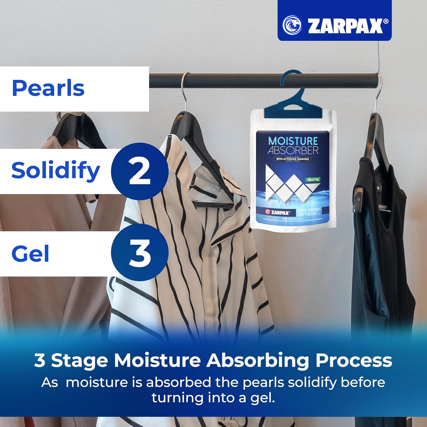 Moisture Absorber Sachets Activated Charcoal 7.5 oz/212g - Remove Excess Moisture In Air & Odor - Desiccant Dehumidifier for Closet, Drawer, Storage - Dampness & Humidity Control - Set of 20