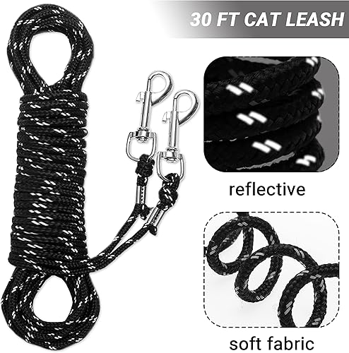 Miniatura 2 de PETPMEEE Correa de gato  Correa de gato larga reflectante de 15 pies  30 pies para exteriores para caminar y jugar  Correa de perro a prueba de