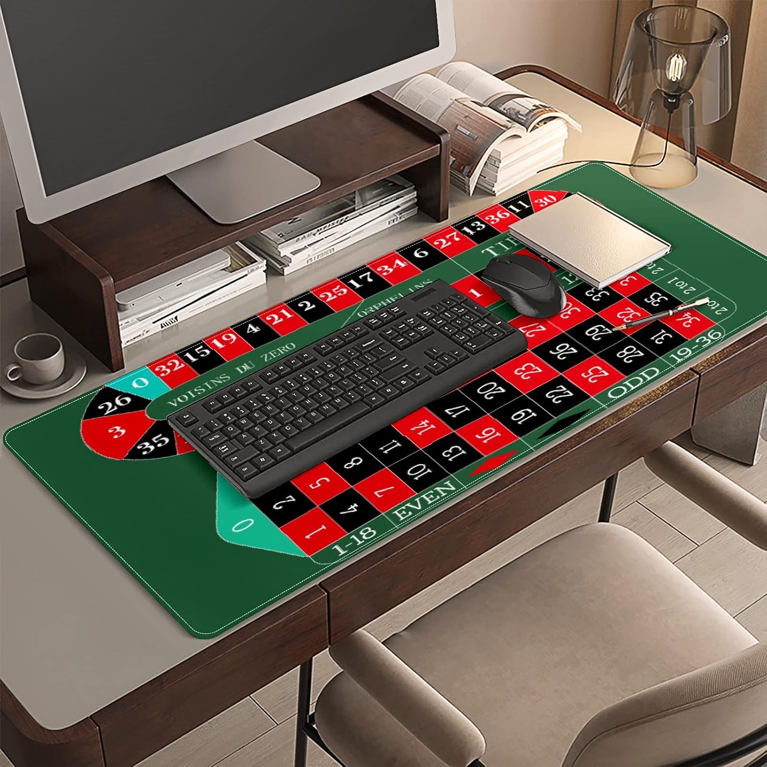 FCZ Large Gaming Mouse Pad 35.4''x15.7'' European Roulette Game Table Extended Non-Slip Soft Rubber Mousepad for Desktop Office Stitched Edges Waterproof Keyboard Mat for Desk Computer Laptop
