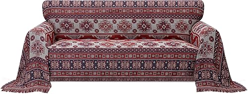 PureFit Funda de sofá de jacquard geométrico, con textura, suave, lavable, funda decorativa para sofá de 3 cojines, funda con borlas, protector de