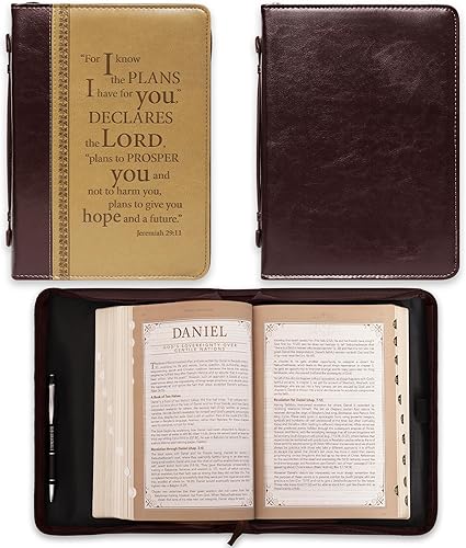Christian Art Gifts Men's Classic Bible Cover I Know The Plans Jeremiah 2911, BrownTan Faux Leather, XL Leather Bound