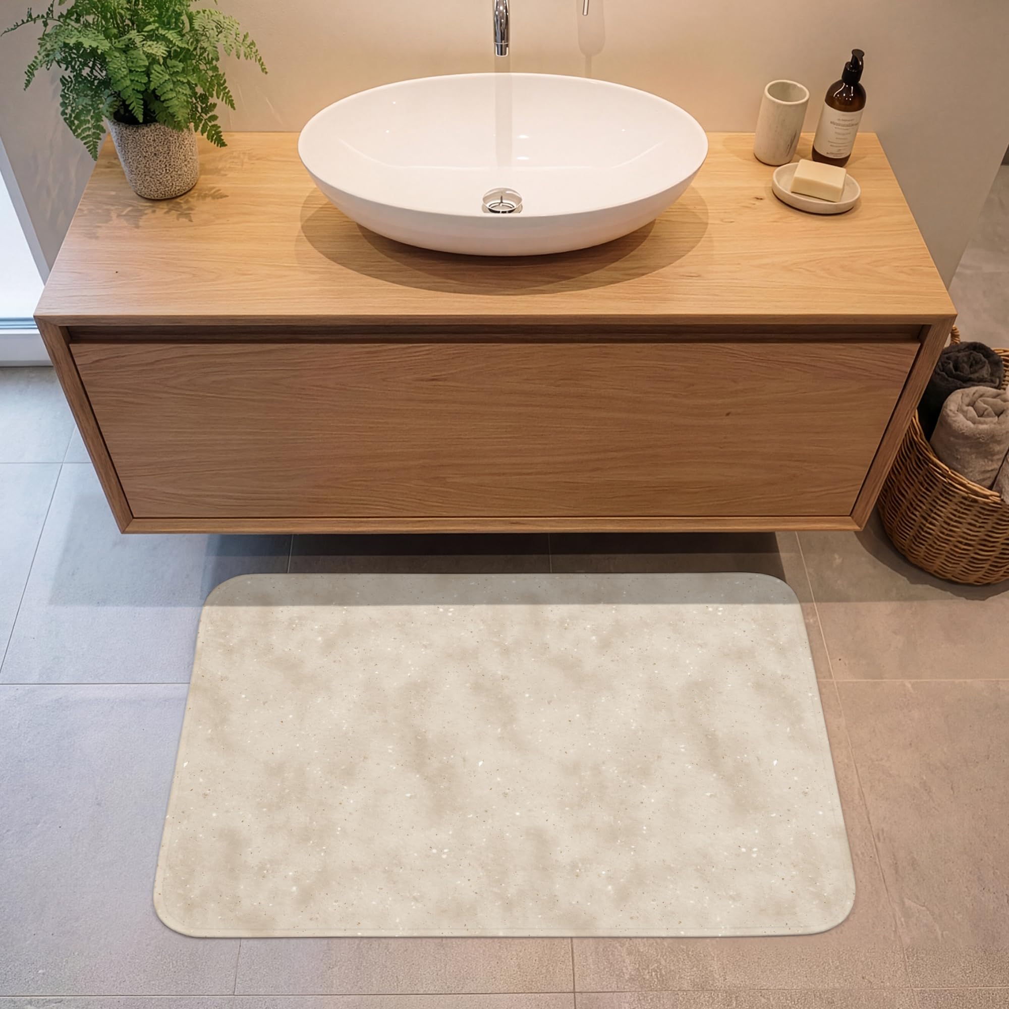 Bath Mat Alfombra Baño Alfombrilla Alfombras Ducha Lavable | 90x60 cm - Rectangular - Antideslizante Tapete Banheiro Decoración Textura - Moteado - Beige