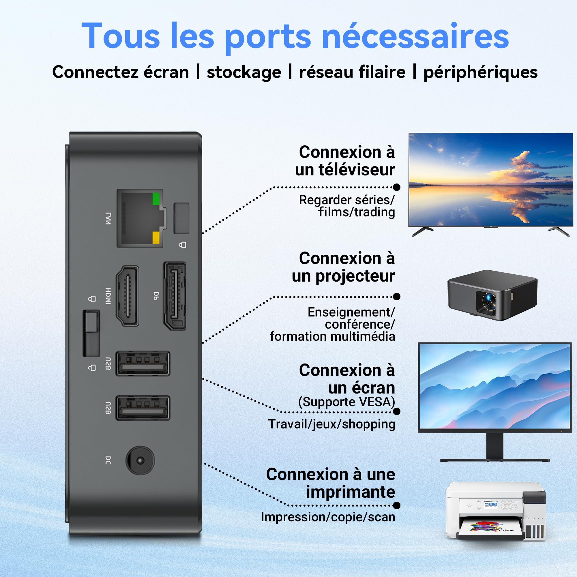 Blackview MP50 Radeon Vega 8 Mini PC avec Souris et Clavier, AMD Ryzen 5, Win-11 Pro, 16Go+512Go SSD, 4K@60Hz HDMI+DP, WiFi Double Bande Mini Ordinateur de Bureau, Idéal École/Maison/Bureau