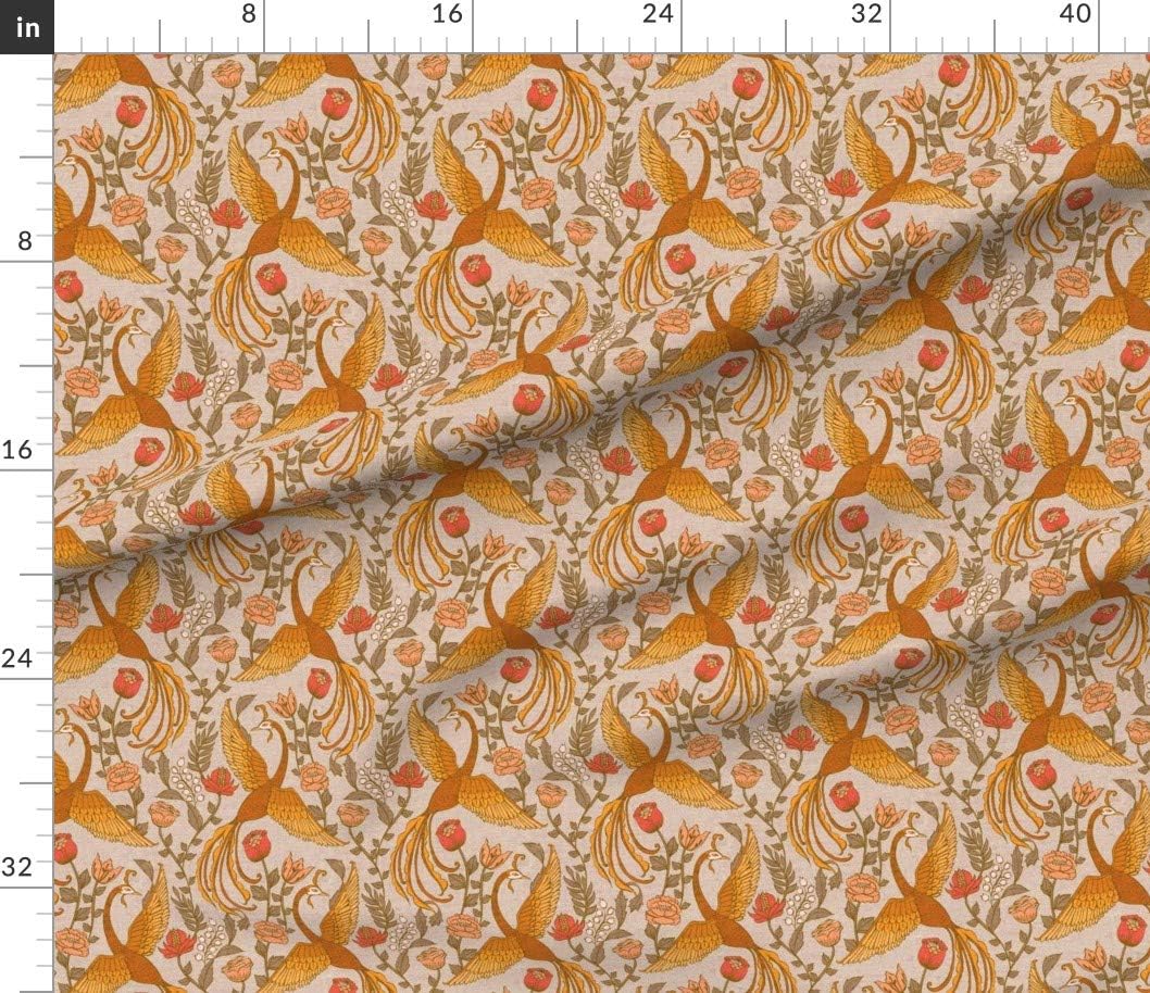 Spoonflower Fabric - Vintage Phoenix Bird Floral Victorian Decorative Spring Golden William Printed on Petal Signature Cotton Fabric Fat Quarter - Sewing Quilting Apparel Crafts Decor