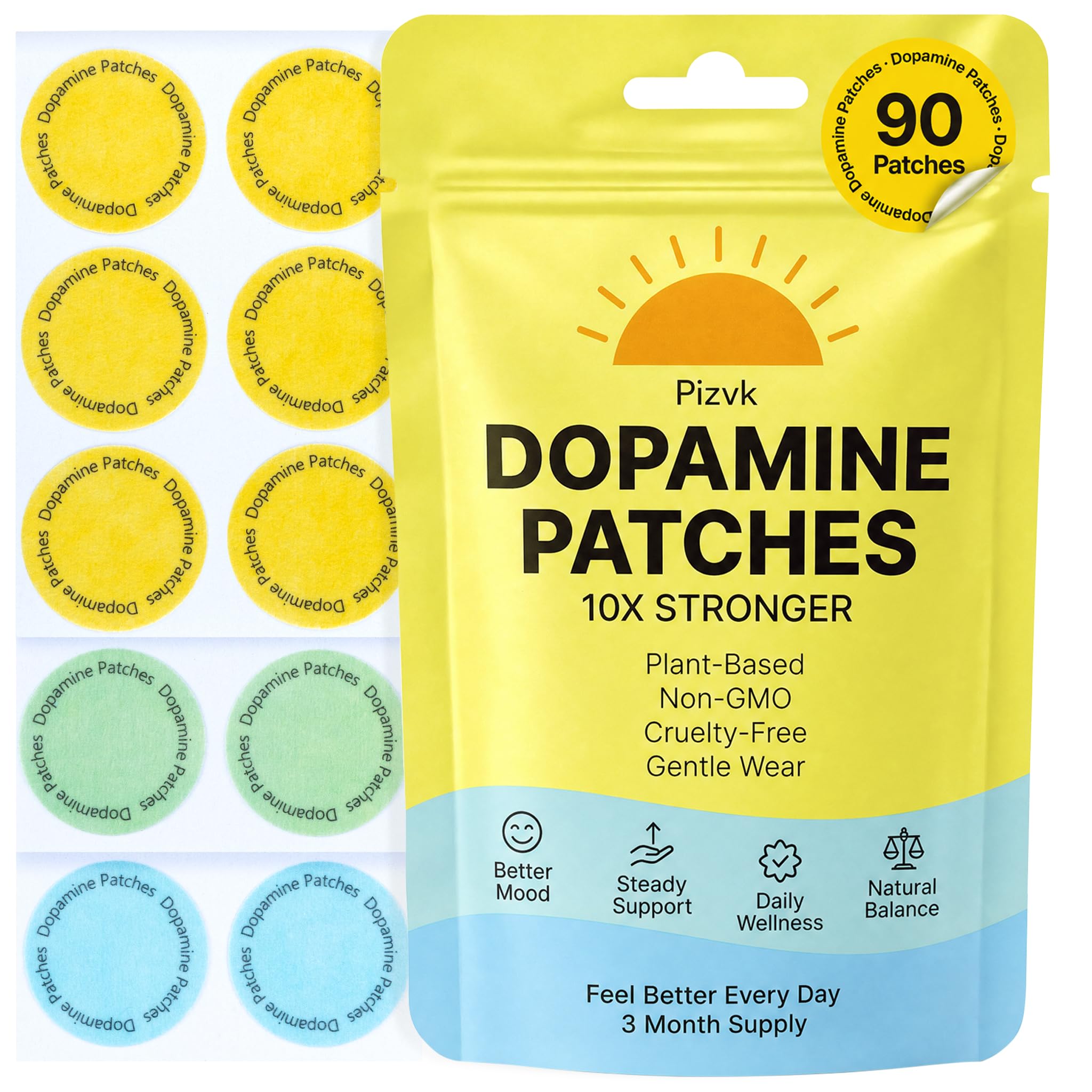 Dopamine Patches Extra Strength – 90 Count Mood Support Patch for Energy & Balance – Plant-Based Non-GMO Dopamine Patch – Serotonin Support for Women & Men – 3 Month Supply