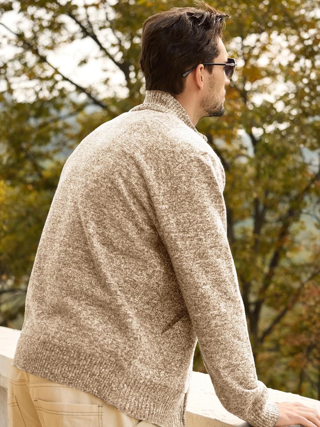 Les umes Mens Knitted Full Zipper Cardigan Fleece Lined Sweater Warm Stand Collar Jumper Coat with Pockets - Image 4