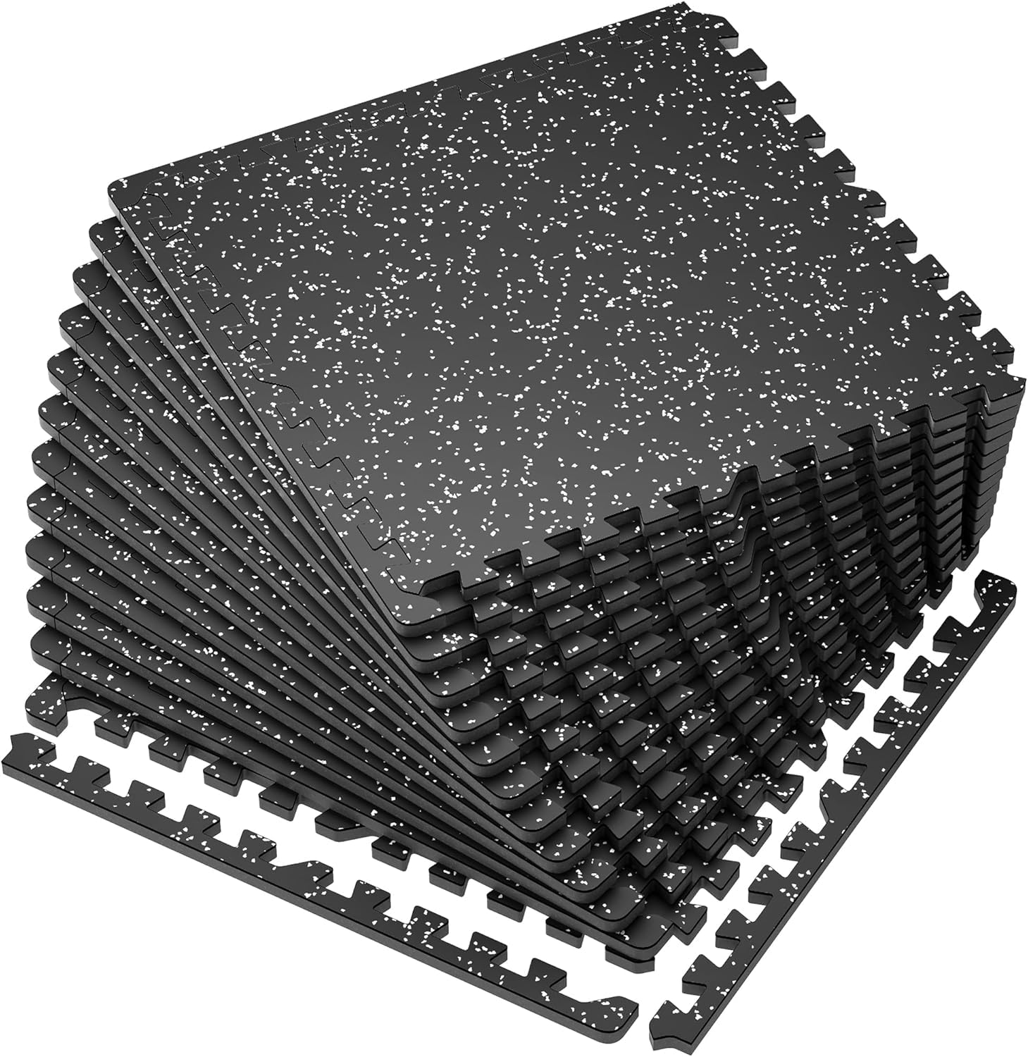 TAPHA 0.56” Thick 12 Pcs 48 Sq Ft Rubber Top Exercise Equipment Mats, High Density EVA Foam Mats with Rubber Top, Interlocking Gym Flooring for Home Gym, Protective Workout Mat, Black/Grey