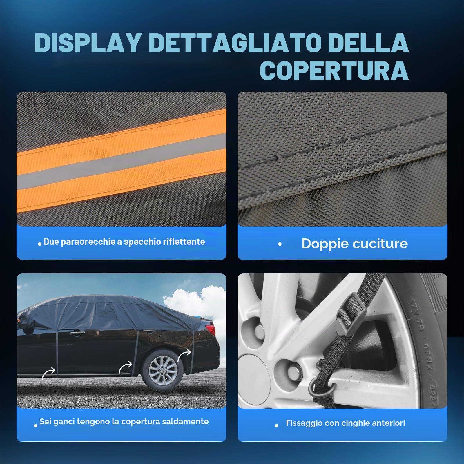 Mezzo Copriauto da Esterno,Telo Copriauto Mezzo Garage Impermeabile Anti Neve Antipolvere,Telo Auto Esterno con Gancio elastico e in Cotone,Adatto per SUV/4x4 (fino a 460cm) H4