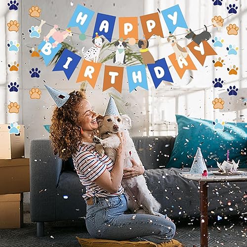 Vista 43 de Cartel con temática de perro feliz cumpleaños, decoración colorida para niños, bebés, perros, suministros de fiesta de cumpleaños Perro