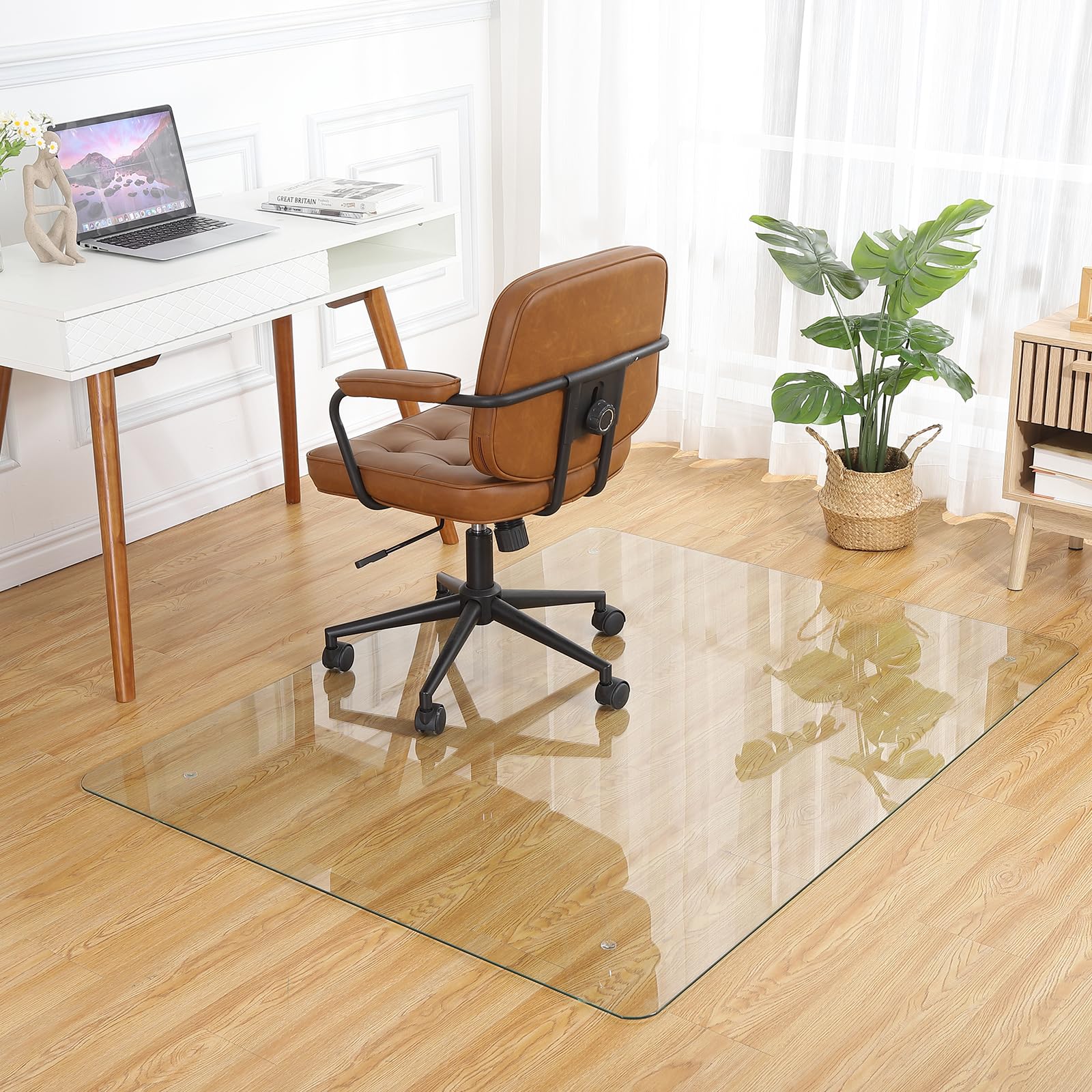Tempered Glass Floor Mat 46 in x 60 in Office Chair Mat with Round Corner and Polished Edge
