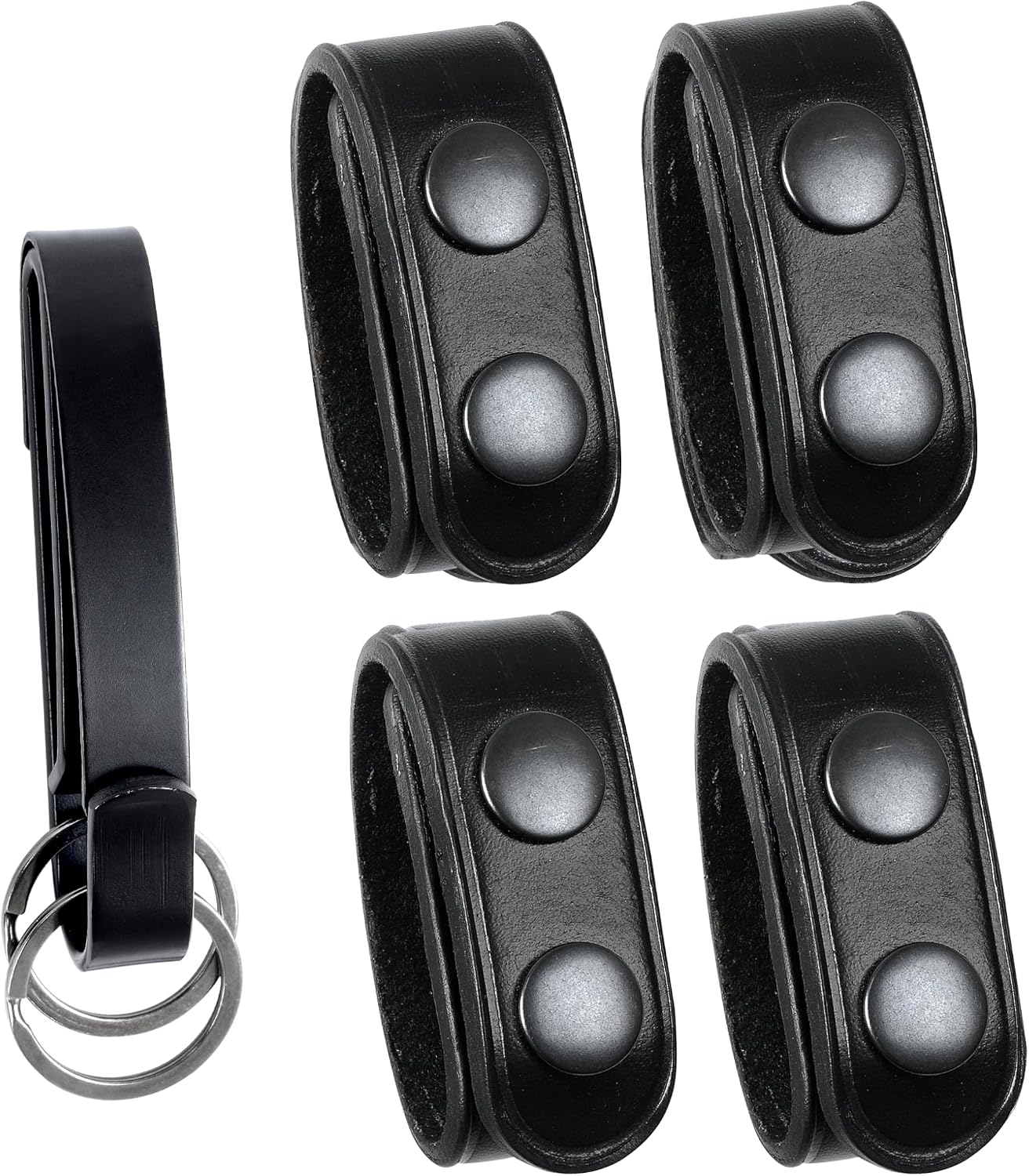Duty Belt Keeper with Double Snaps(Set of 4) +1 Strong Metal Key Keeper(1 Pack)