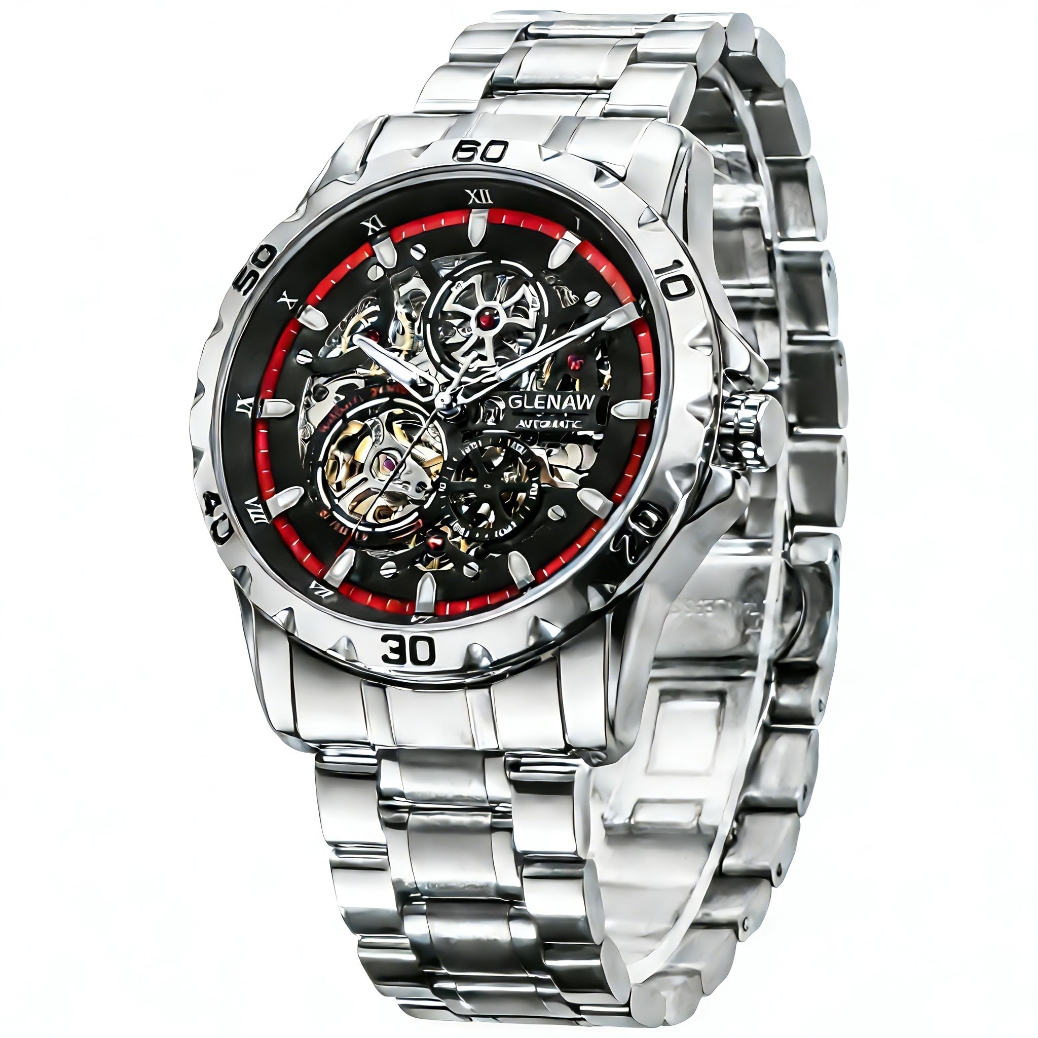 Automatic Watches for Men - Mechanical Self-Winding,Skeleton Dial, 30 ATM Waterproof, with Stainless Steel Band,Wrist Watch - Men's Stylish Gift