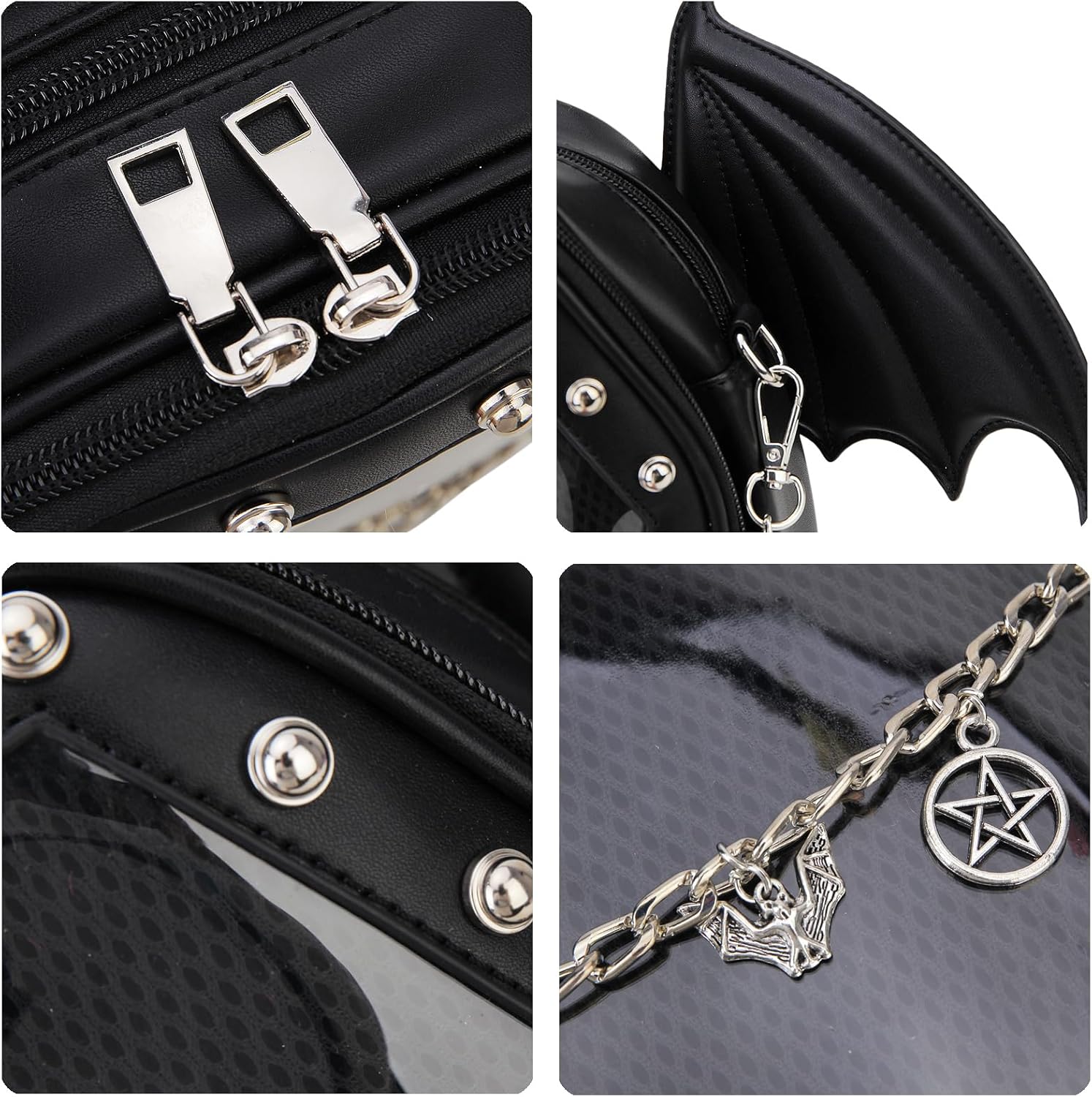 Goth Coffin Backpack with Detachable Bat Wing Halloween Coffin Ita Punk Shoulder Bag for Enamel Pins Display - Image 11