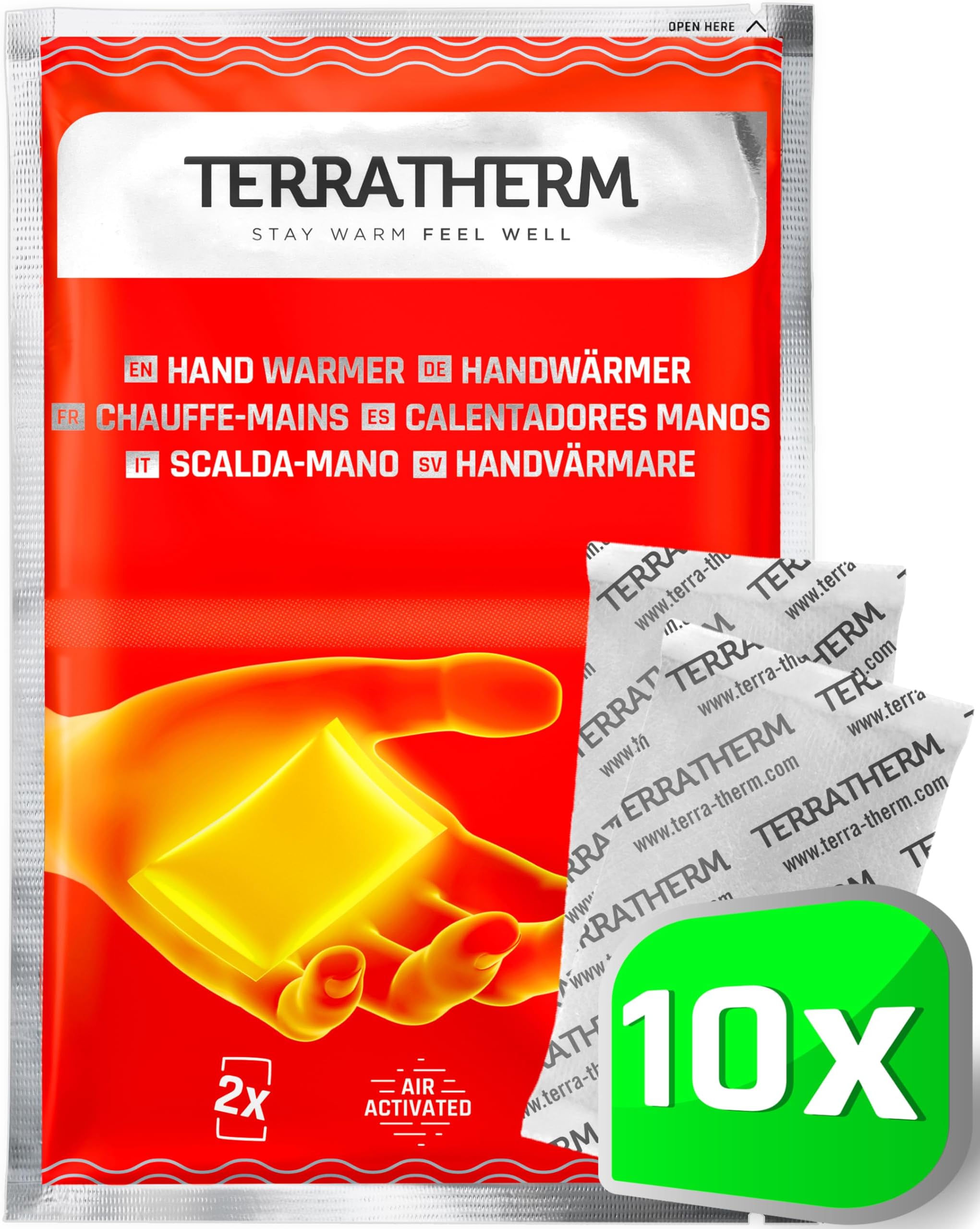 TerraTherm Hand Warmers - Air Activated - 12 hours of heat - 5, 10 or 30 Pairs - Disposable Hand Warmer - 100% natural warmth