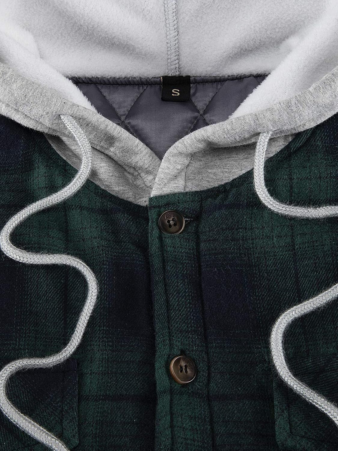 ZENTHACE Men's Quilted Lined Button Down Plaid Flannel Shirt Jacket with Hood - Image 5