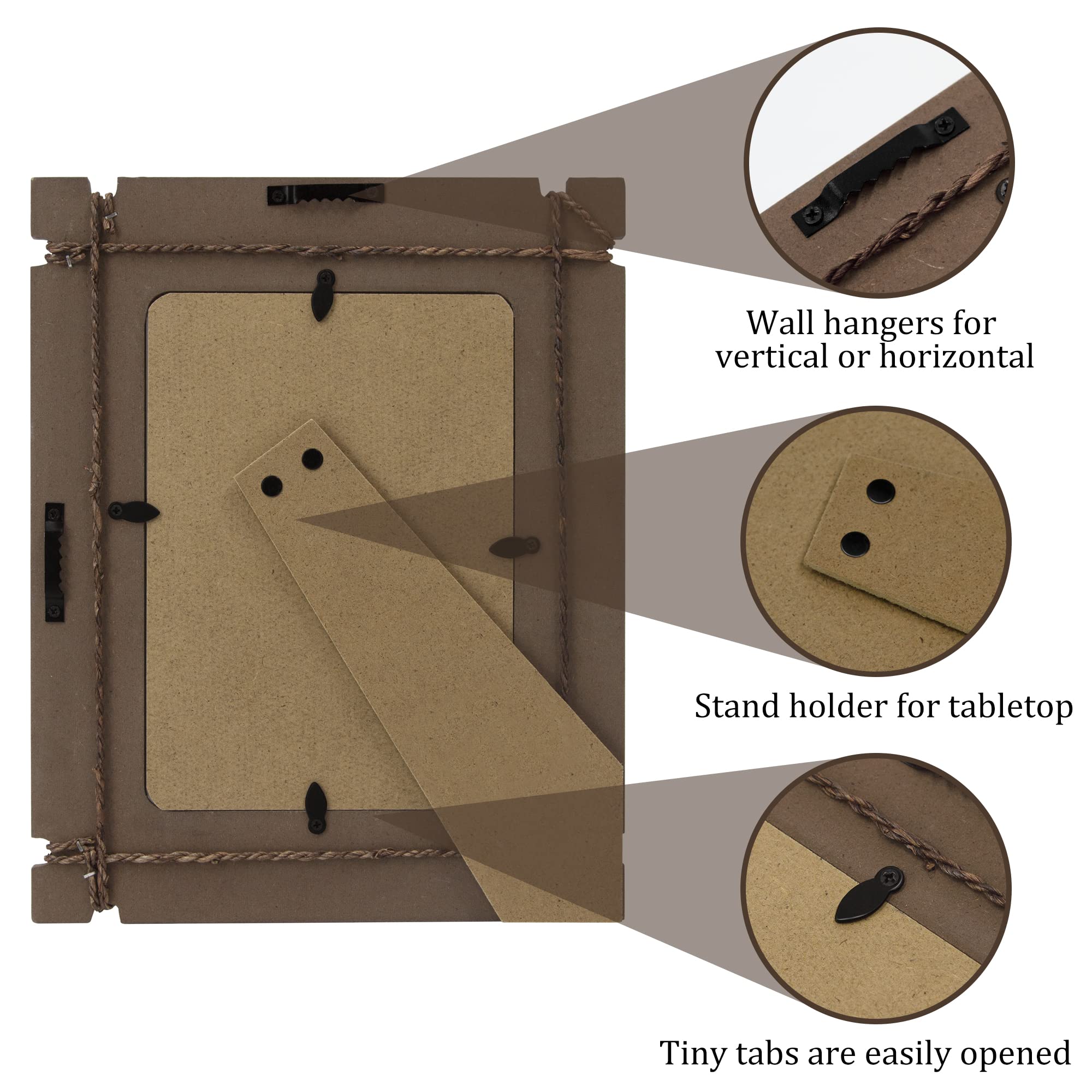 Takfot Rustic Picture Frames 5x7 Wooden Picture Frame Set of 2, Barnwood Distressed Western Photo Frames with Real Glass & Hemp Rope, Wall & Tabletop Display, Gifts for Family Friends Couple