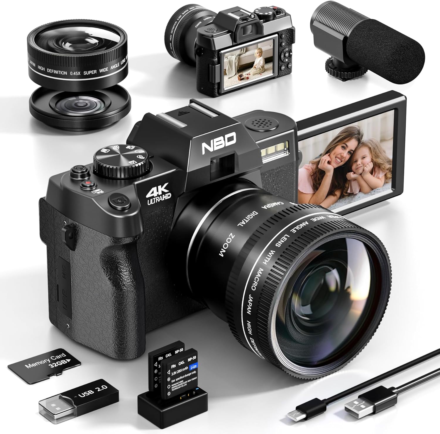 NBD 4K Digital Cameras for Photography - 48MP/60FPS Video Camera for Vlogging, WiFi  App Control, YouTube Vlogging Camera with 32GB TF Card. Wide-Angle  Macro Lens Included (yellow-brown)
