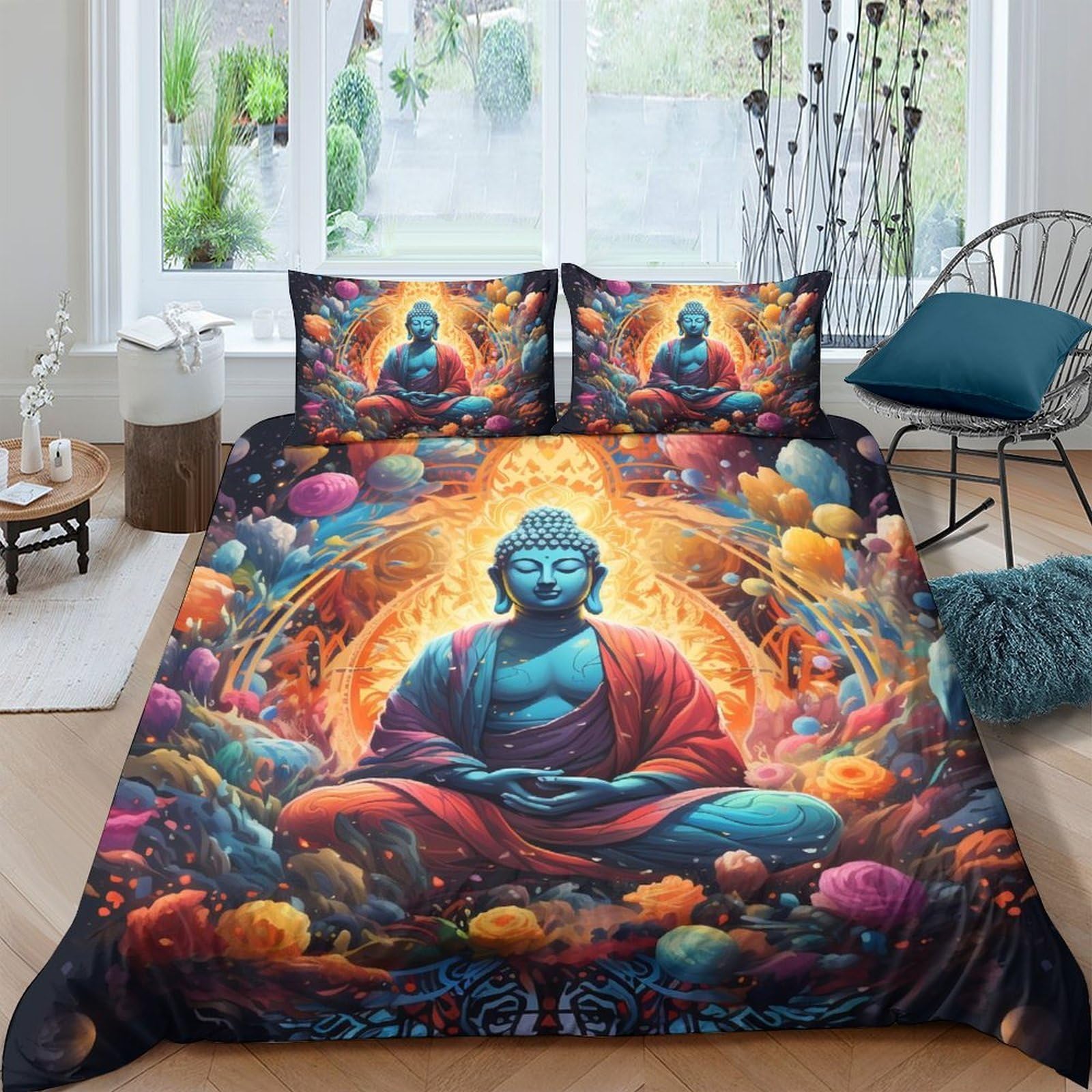 Ctjqhvkz Style-6 3D Printed Buddha Mandala Fitted Sheet Microfiber Soft Colorful Zen Meditation Mattress Cover For Bedroom Dorm Room Decor Single（135X200cm）