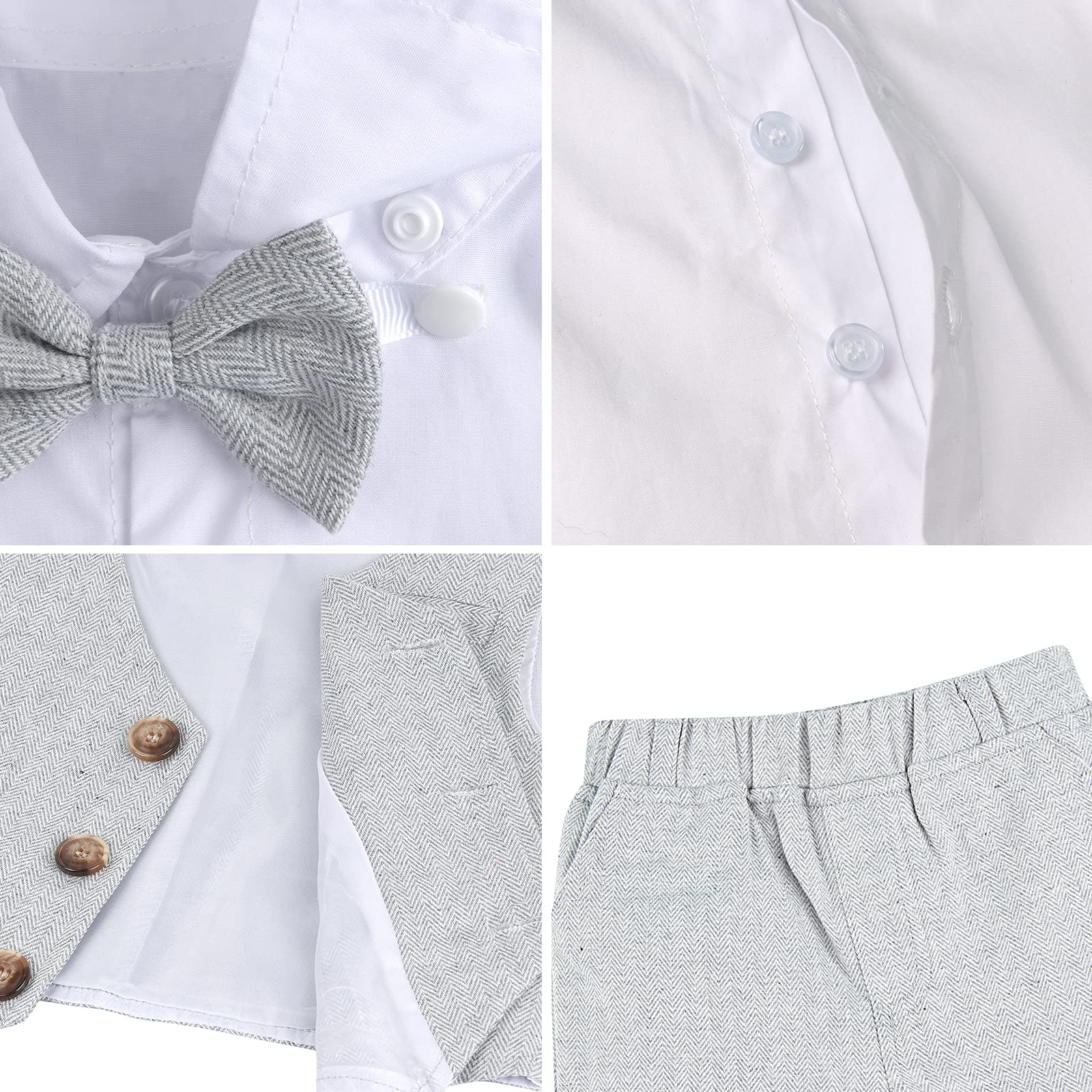mintgreen Baby 3St Gentleman Outfit, Fischgrätenmuster Hochzeit Taufkleidung Hemd & Weste & Shorts, 1–6 Jahre