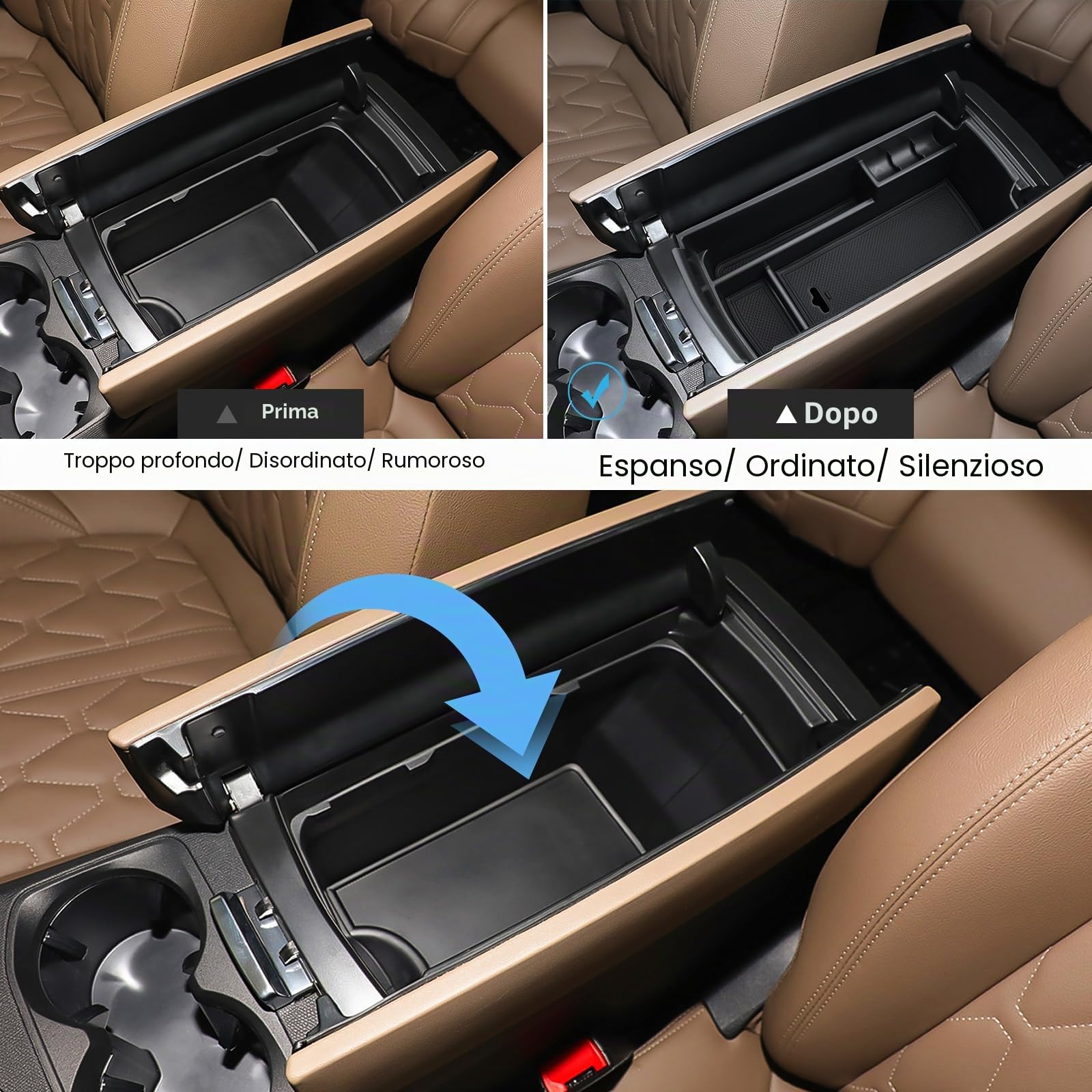 Vano Portaoggetti per Bracciolo Compatibile con Peugeot 3008 5008 GT Citroen C5 Aircross DS7 Crossback 2016-2024, Scatola del Bracciolo Centrale, Organizer con Tappetino Antiscivolo (Nero)
