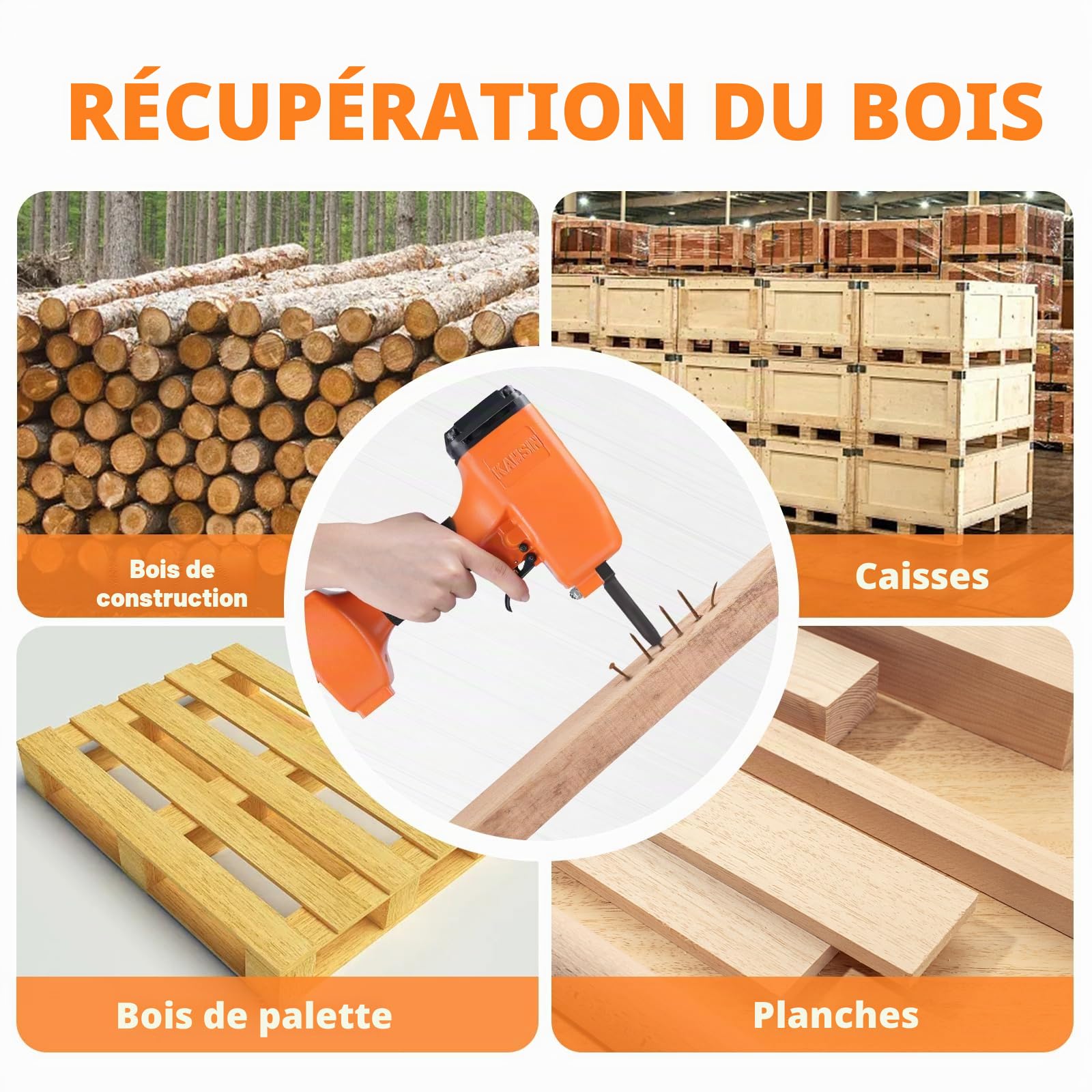 KAMSIN KT50 Pistolet pneumatique d'arrachage de clous à usage intensif avec gâchette de sécurité, cloueur à air comprimé, pistolet d'arrachage de clous.
