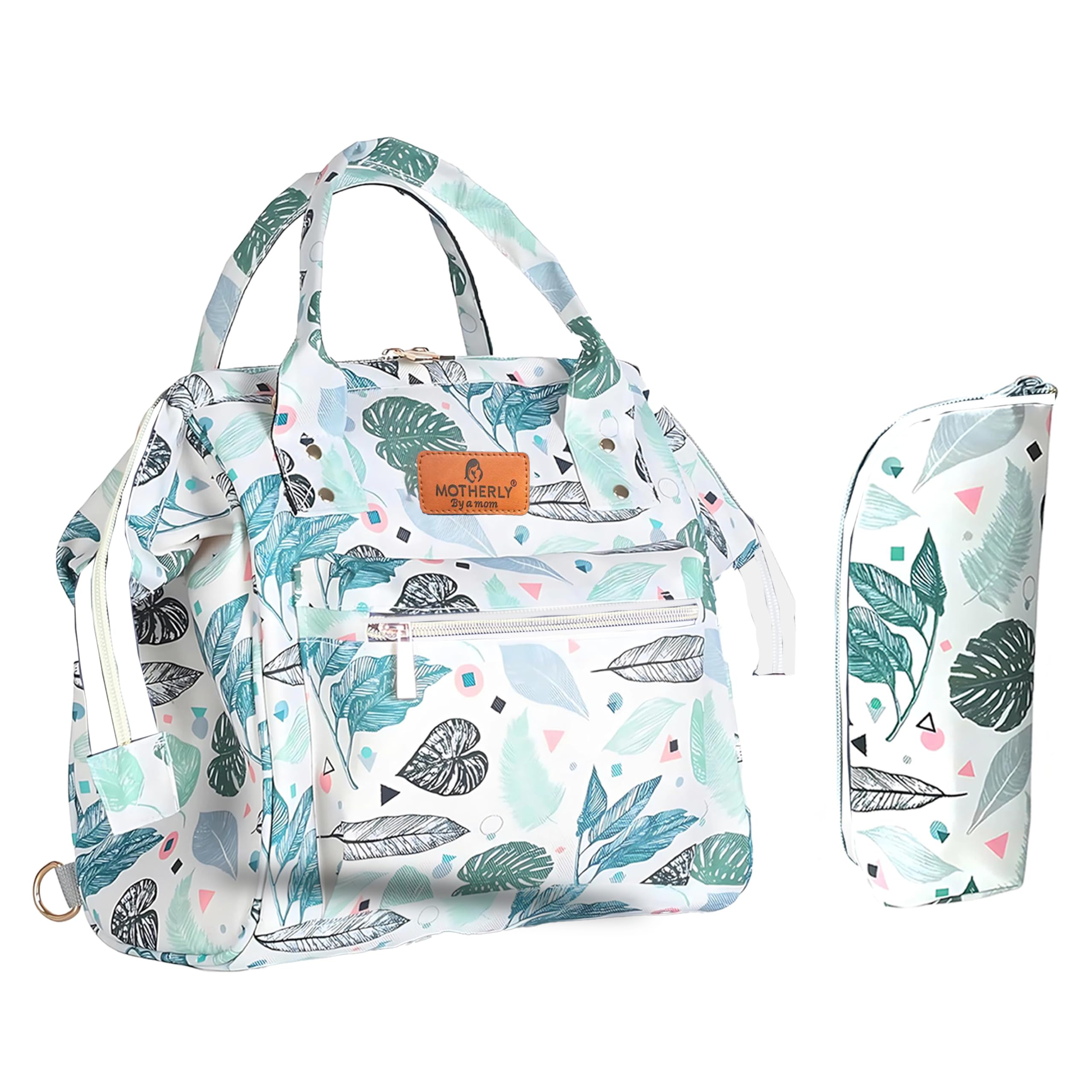 Motherly Mini Diaper Bag for Mothers for Travel, Small Maternity Handbag for Newborn Baby, Mothers Travelling Bag, Multiple Pockets Water Resistant Baby Bag (Green Leaf)