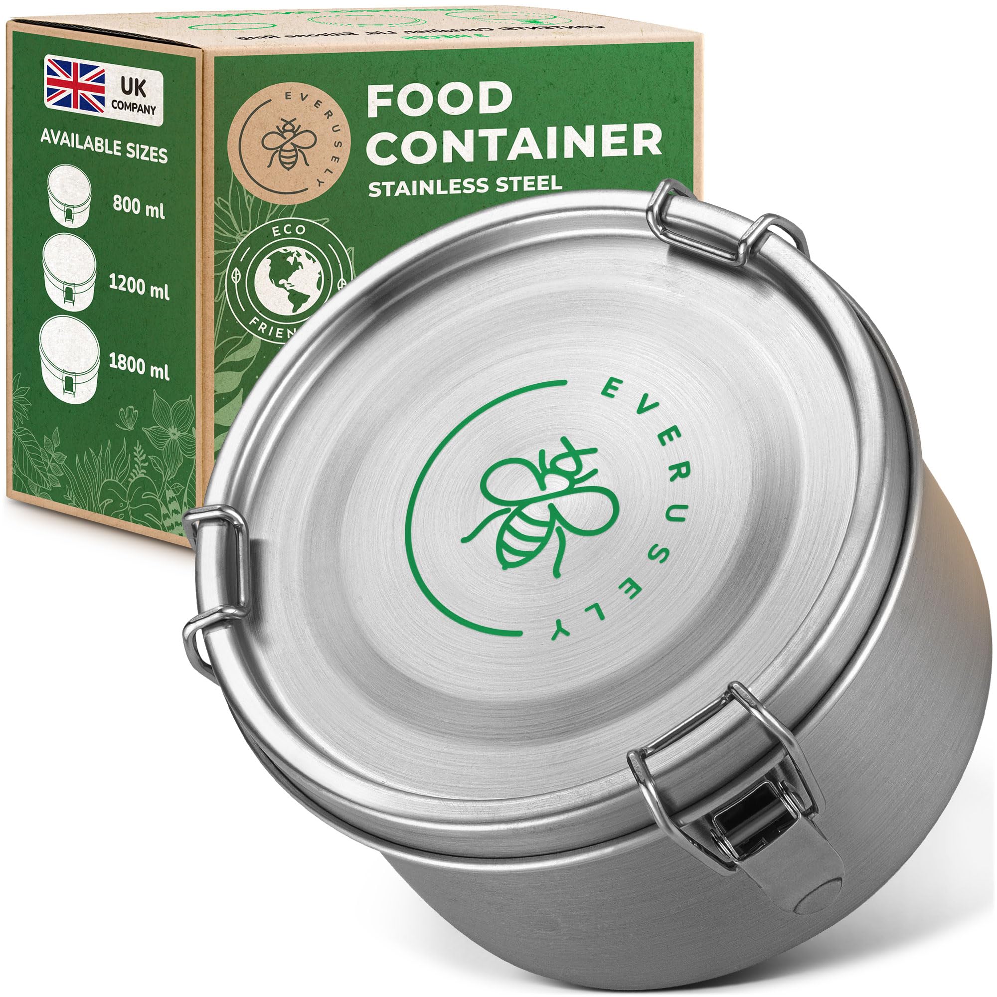 Stainless Steel Food Storage Container with Lid - 40 oz / 1.2 L - Metal Lunch + Meal Prep Tin with Food-Safe Leakproof Seal - Stackable Pantry Snack Organiser - Reusable Travel Lunchbox for Leftovers