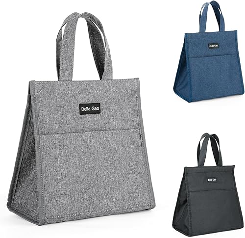 Miniatura 8 de Della Gao - Bolsa de almuerzo aislada para mujer y hombre, bolsa de almuerzo pequeña impermeable, bolsas de almuerzo reutilizables para el trabajo,