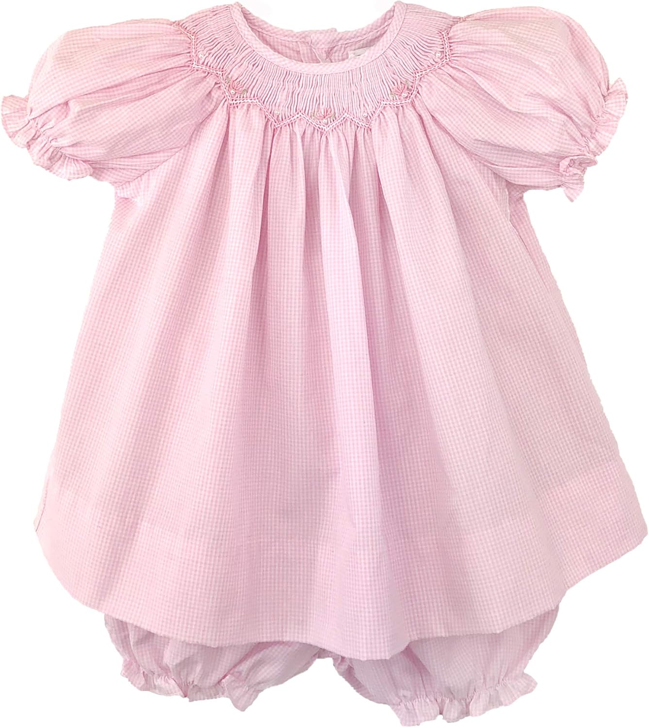 Petit Ami Baby Girls' Bishop Zig-Zag Smocked Dress, Newborn, Pink