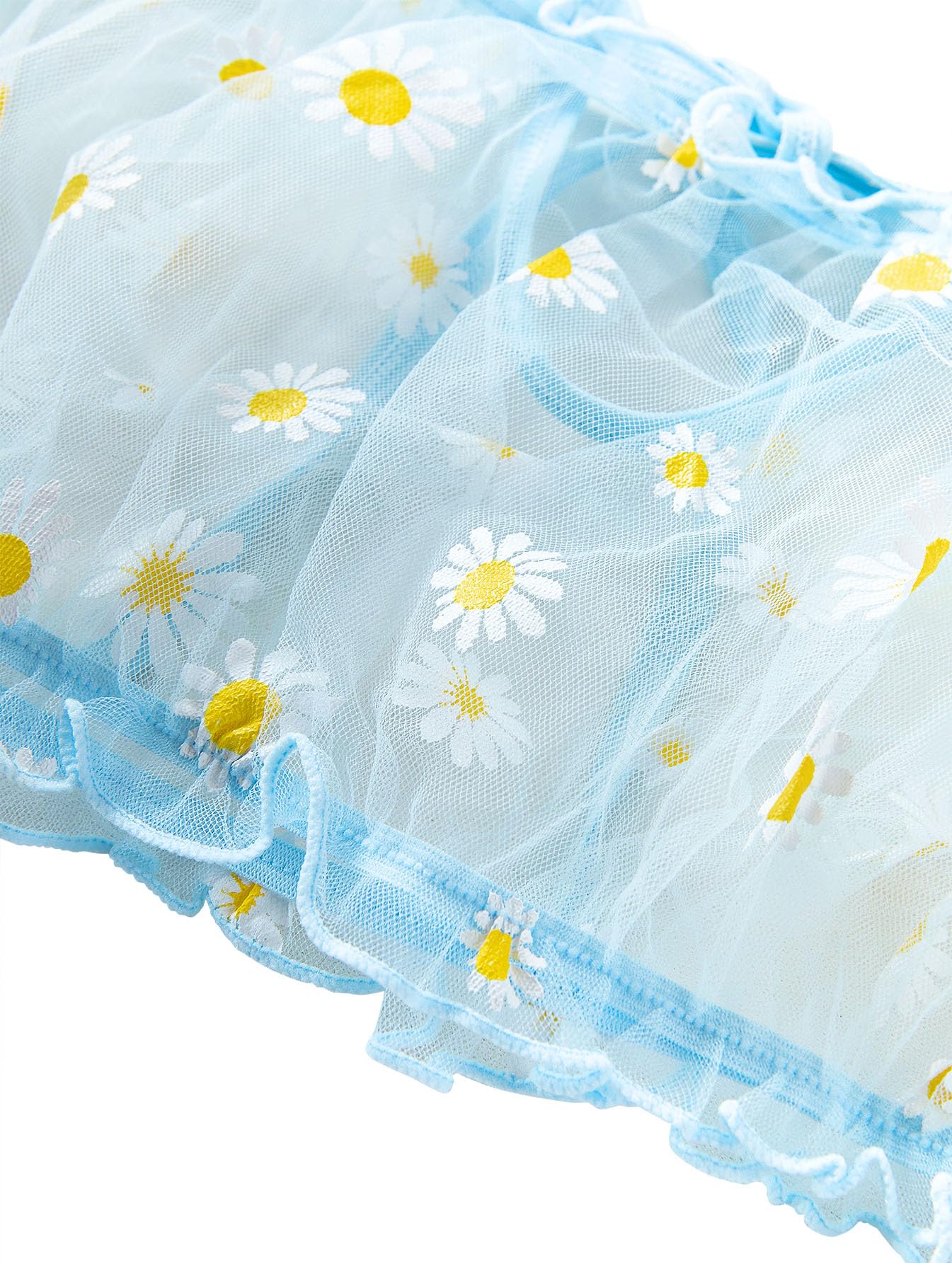 Lilosy Sexy Stretch Ruffle Tie Sheer Mesh Lingerie Set Outfits: Small Flower Blue