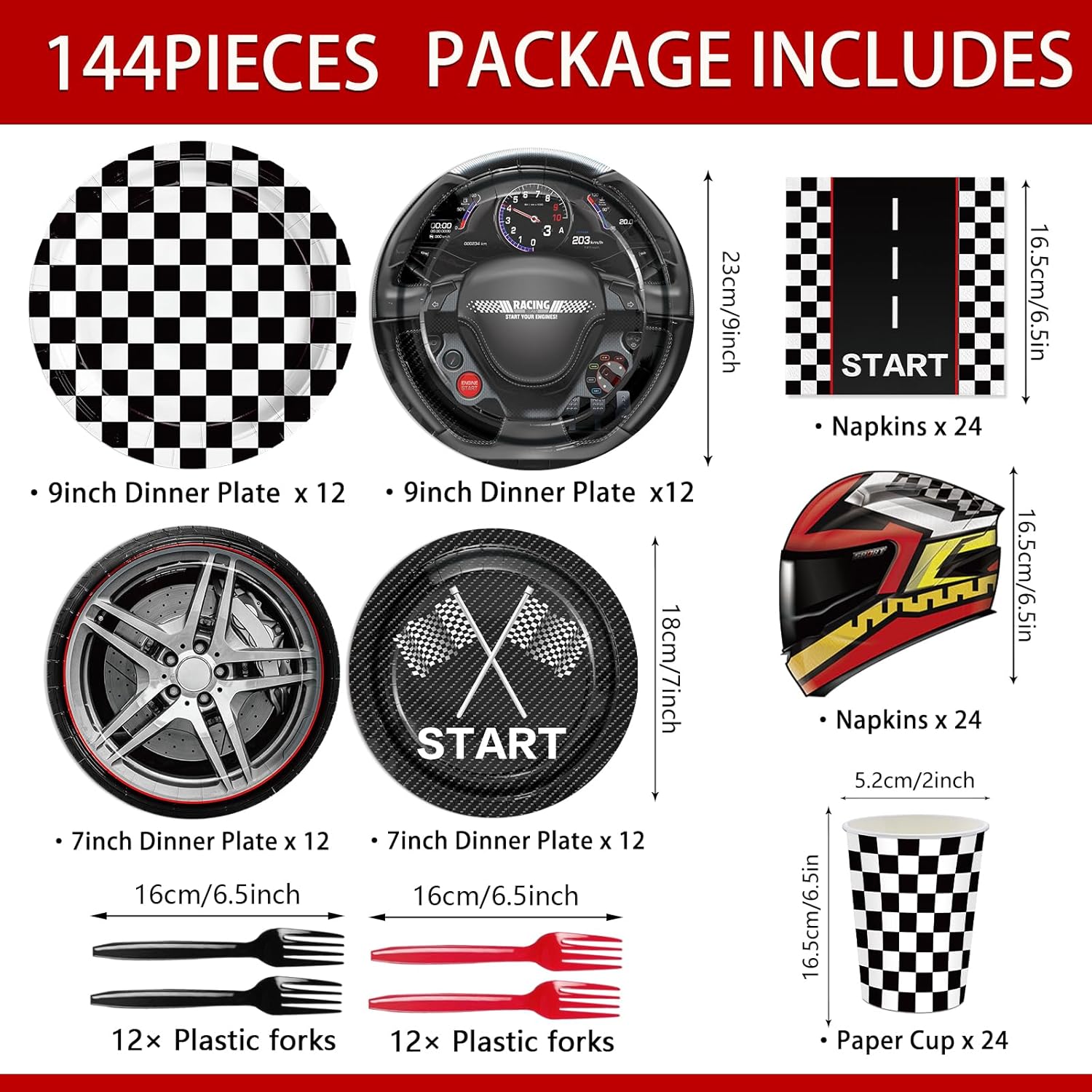 144pcs Race Car Plates Napkins Party Supplies Racing Themed Paper Cups Race Car Birthday Party Decorations Racing Tableware Set for kids Boys Birthday Decor Serves 24 - Image 2