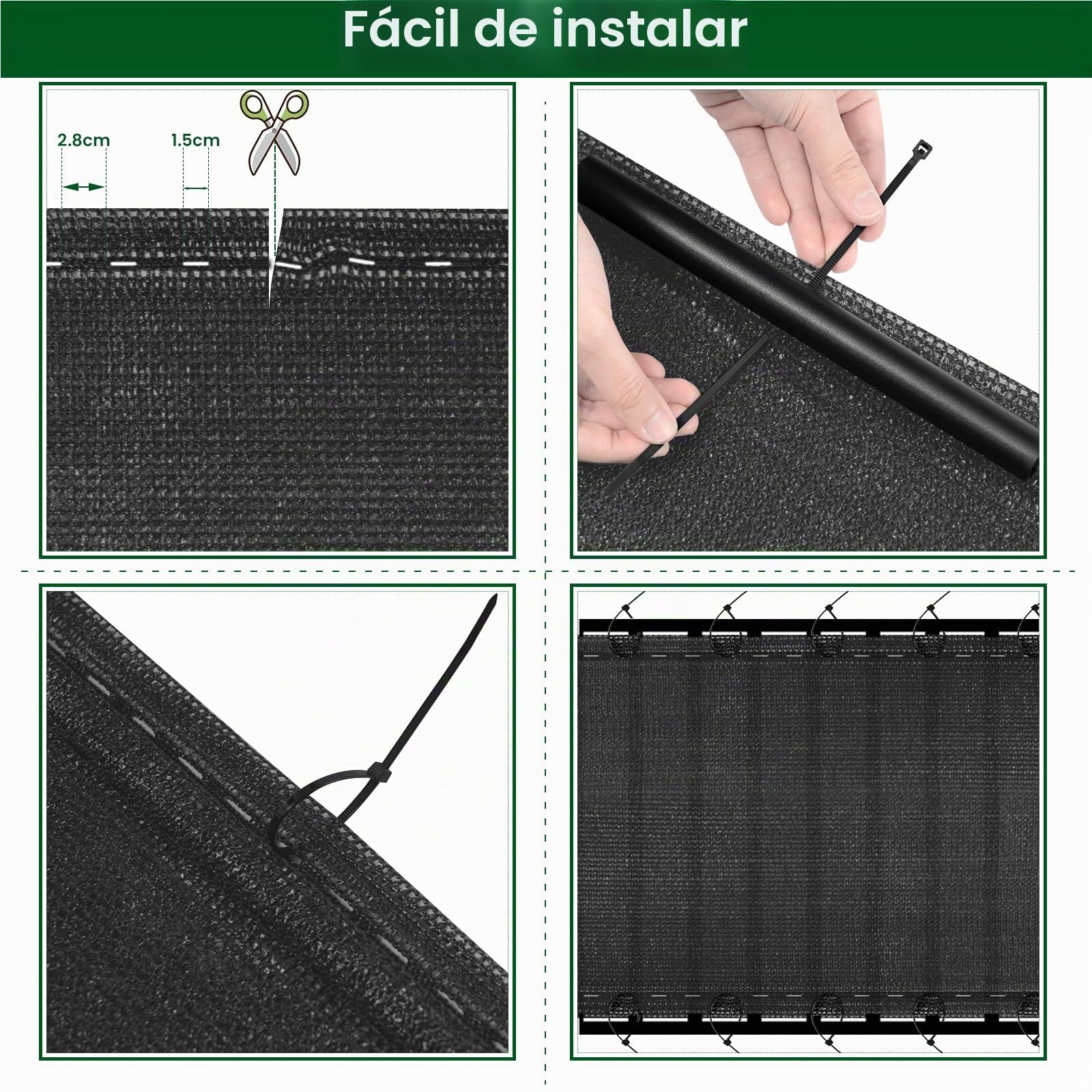 WOLTU Malla Ocultación 1x20 m, Pantalla para Jardín Patio, Malla Sombreo contra el Viento, con Ojales y Bridas, Tela HDPE 280 g/m², Valla Privacidad Anti-UV para Jardín y Huerto, Antracita