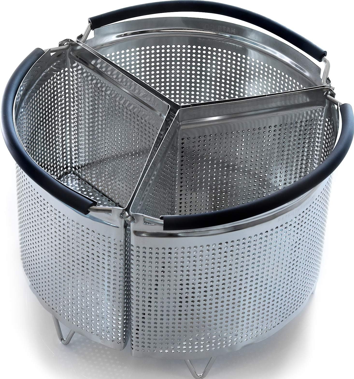 3-Piece Divided Steamer Basket for Pressure Cooker Compatible with Instant Pot Accessories Ninja Foodi Other Mullti Cookers, Strainer Insert Can Cook 3-in-1 (6 Qt - Divider Basket)